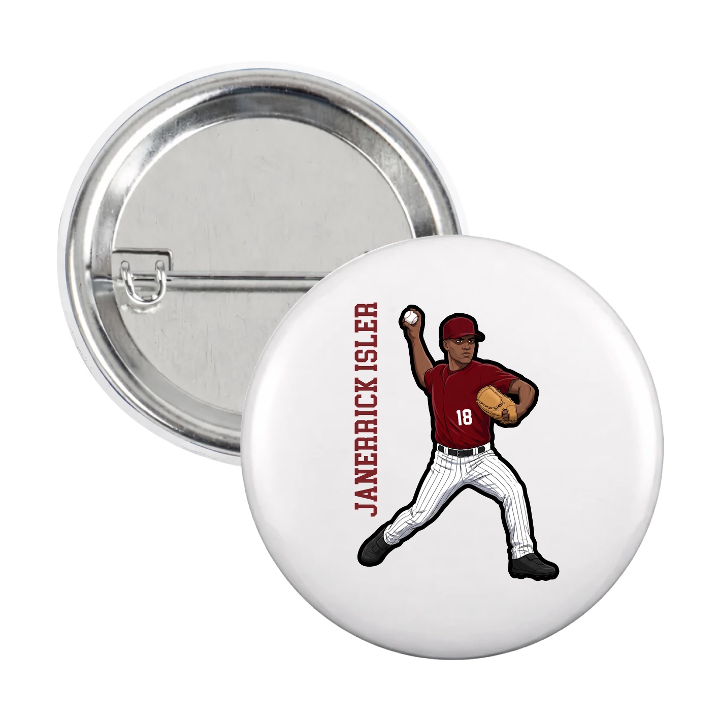 Game Day Button — Name Vertical in White