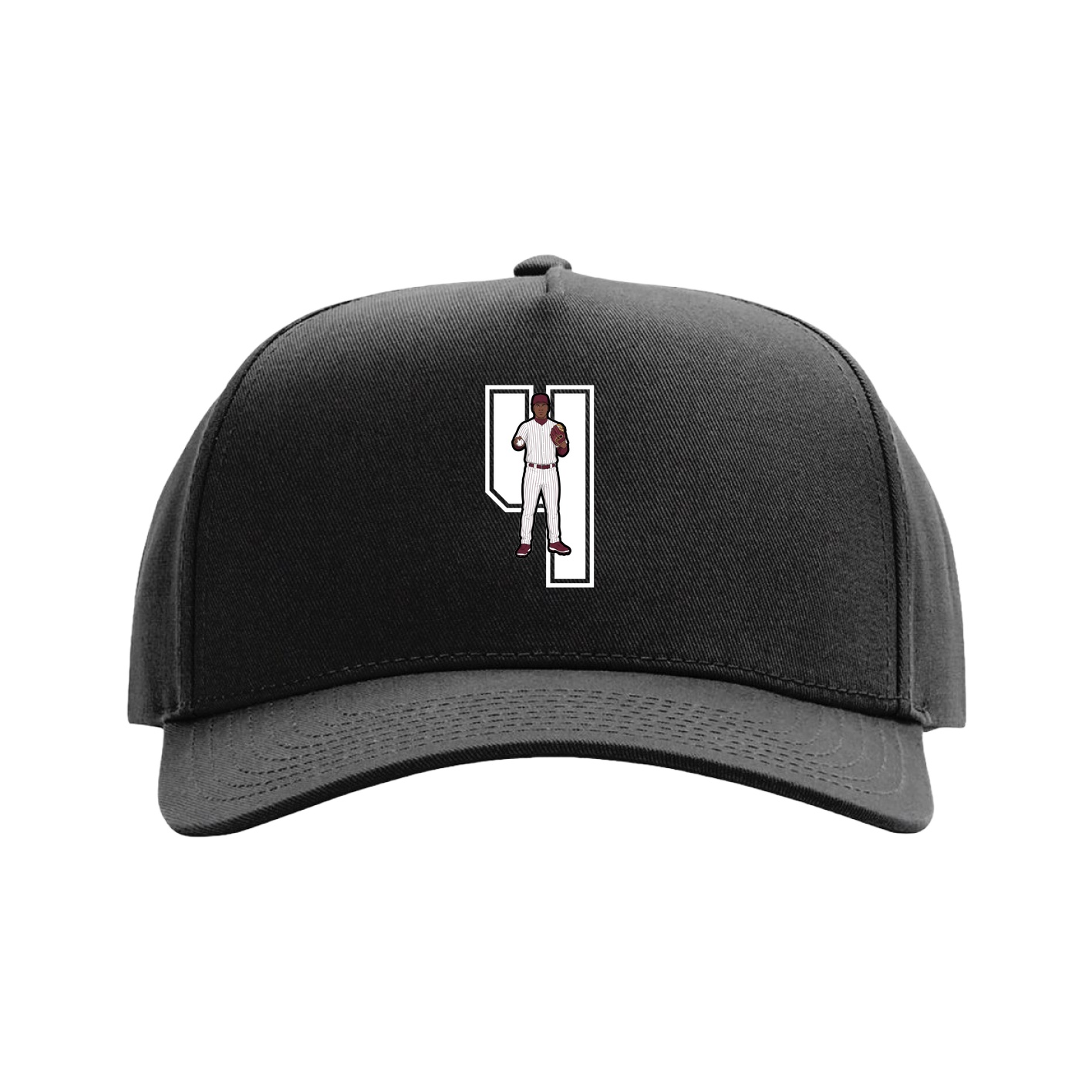 Full Fabric Five-Panel Champ Cap — Number in Black