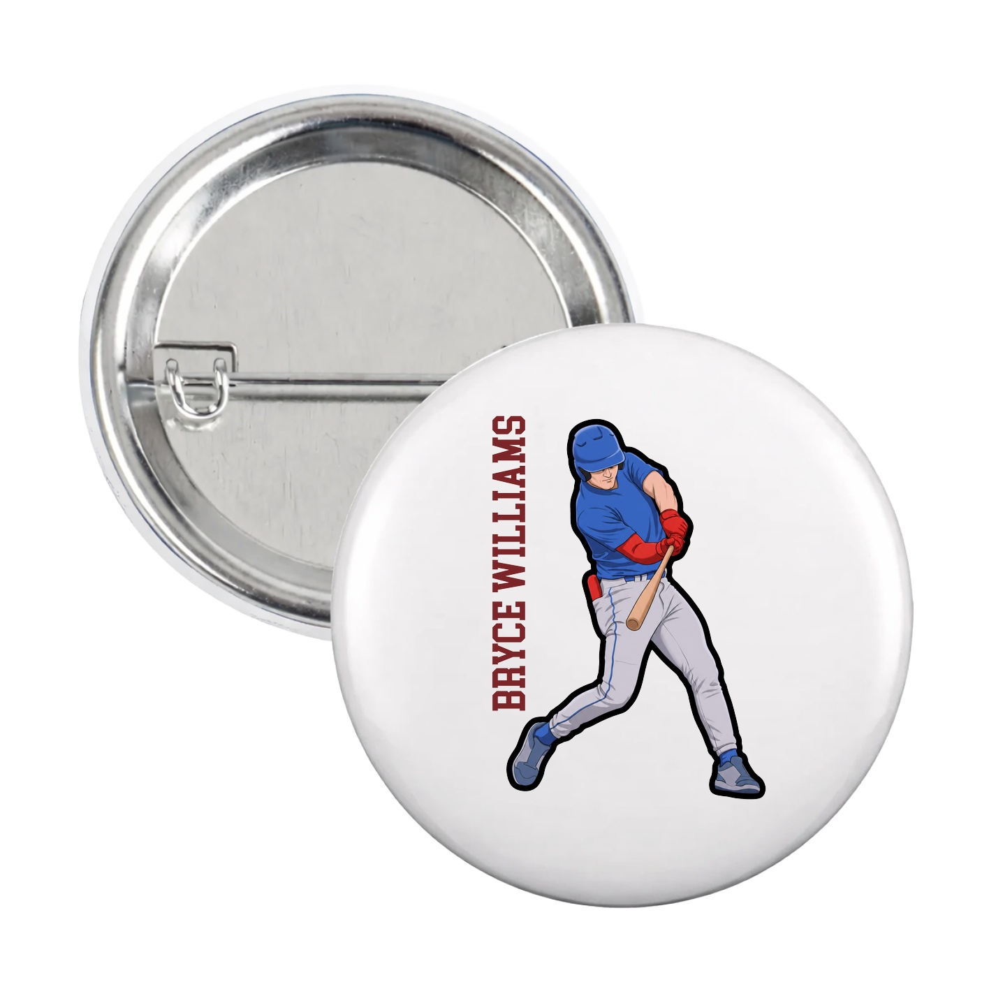 Game Day Button — Name Vertical in White