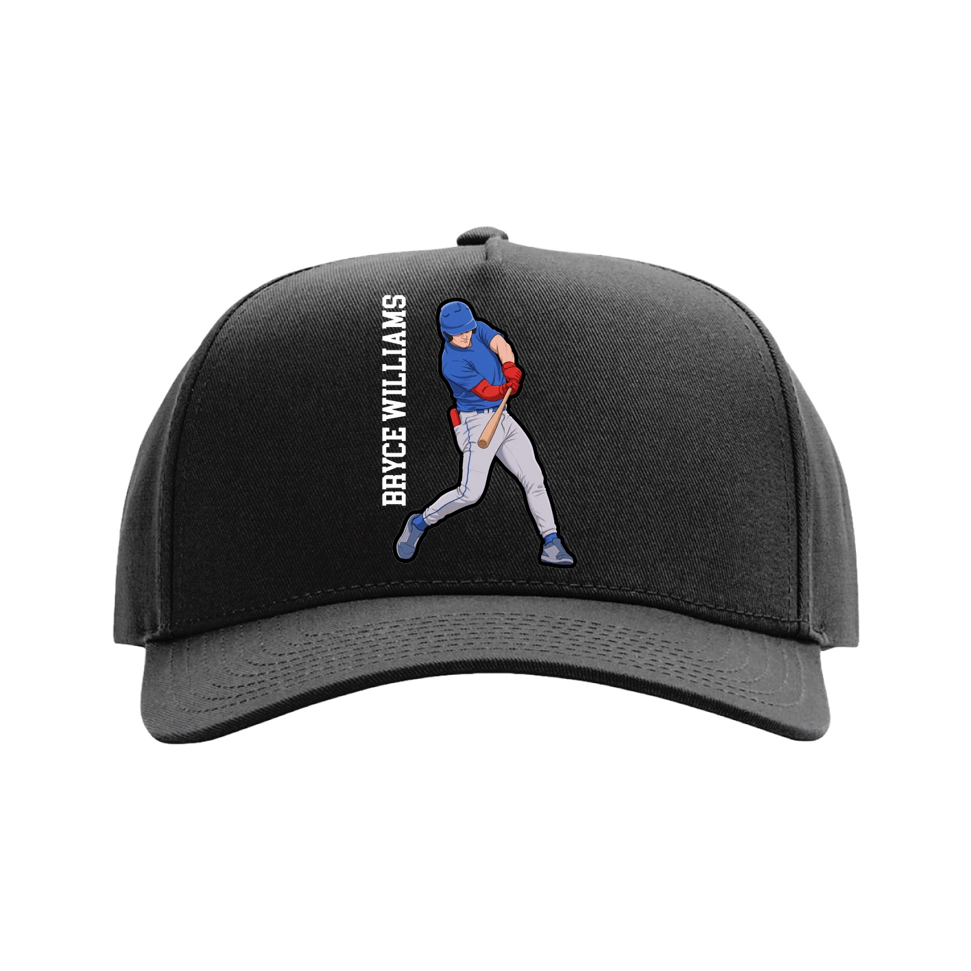 Full Fabric Five-Panel Champ Cap — Name Vertical in Black