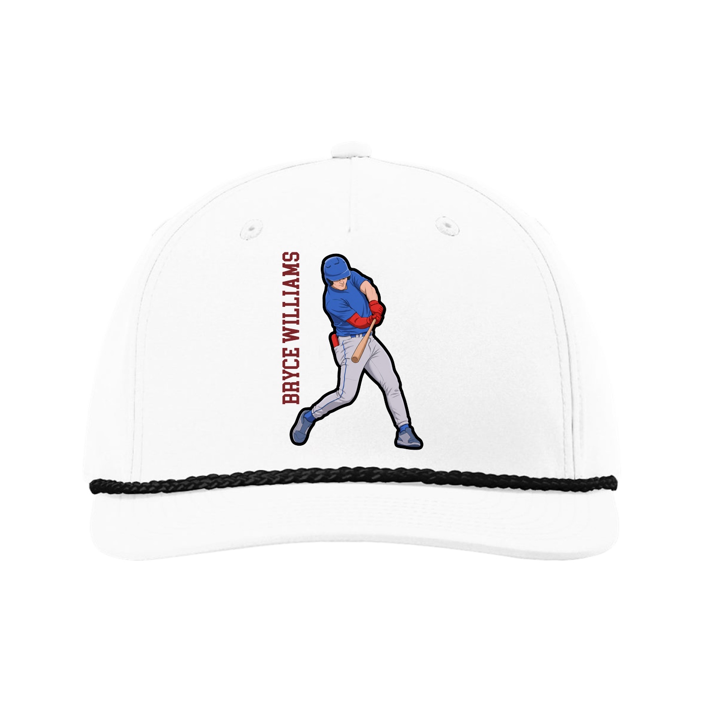 Five-Panel Classic Rope Cap — Name Vertical in White
