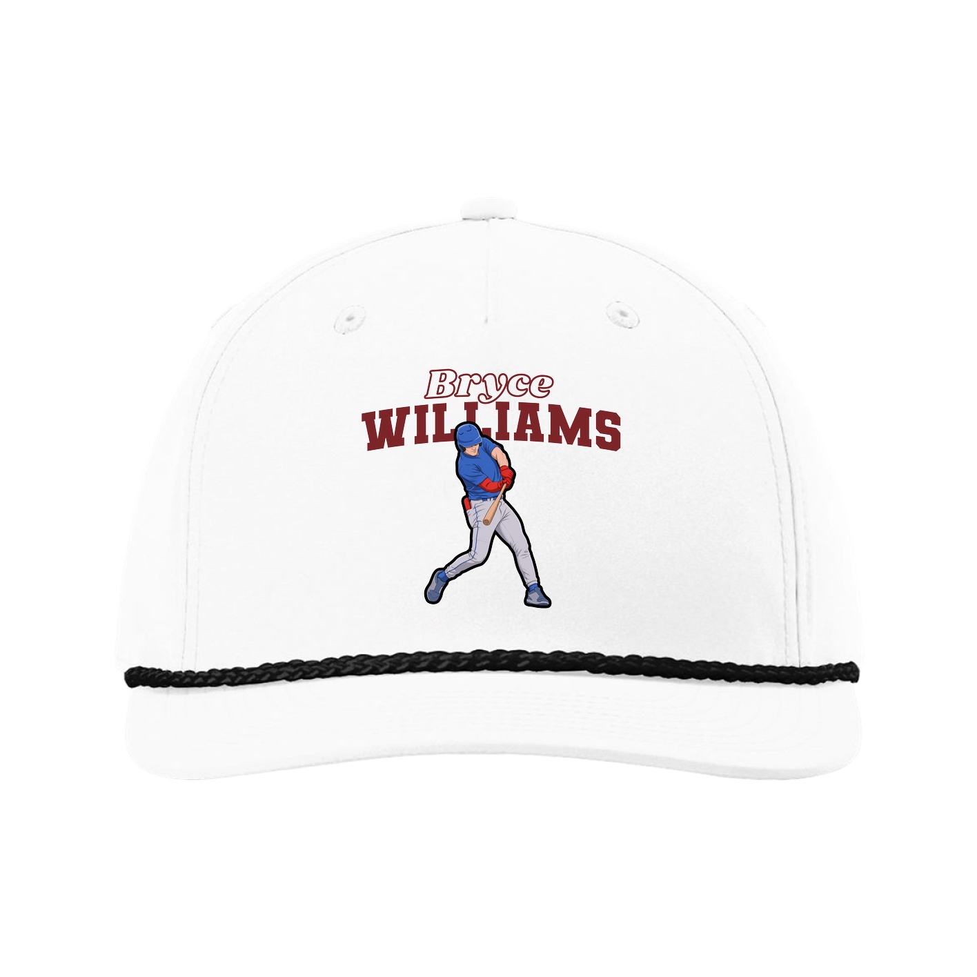 Five-Panel Classic Rope Cap — Name Arch in White
