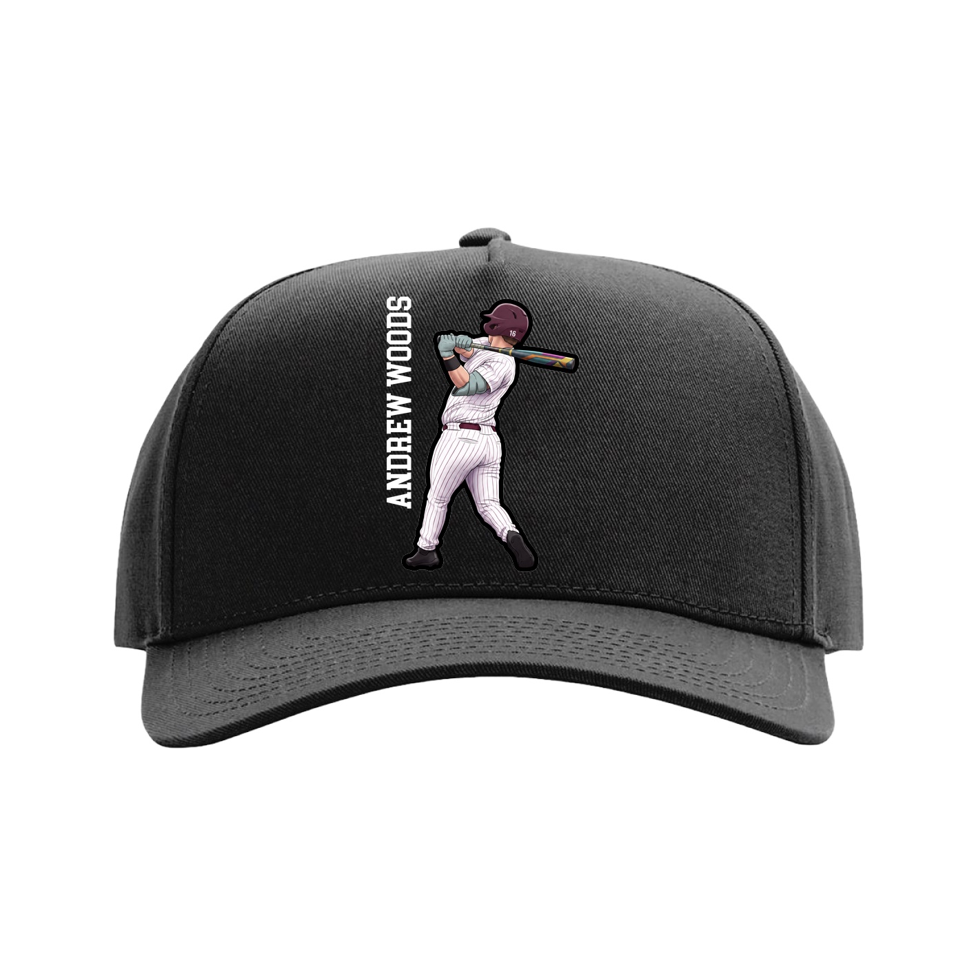 Full Fabric Five-Panel Champ Cap — Name Vertical in Black