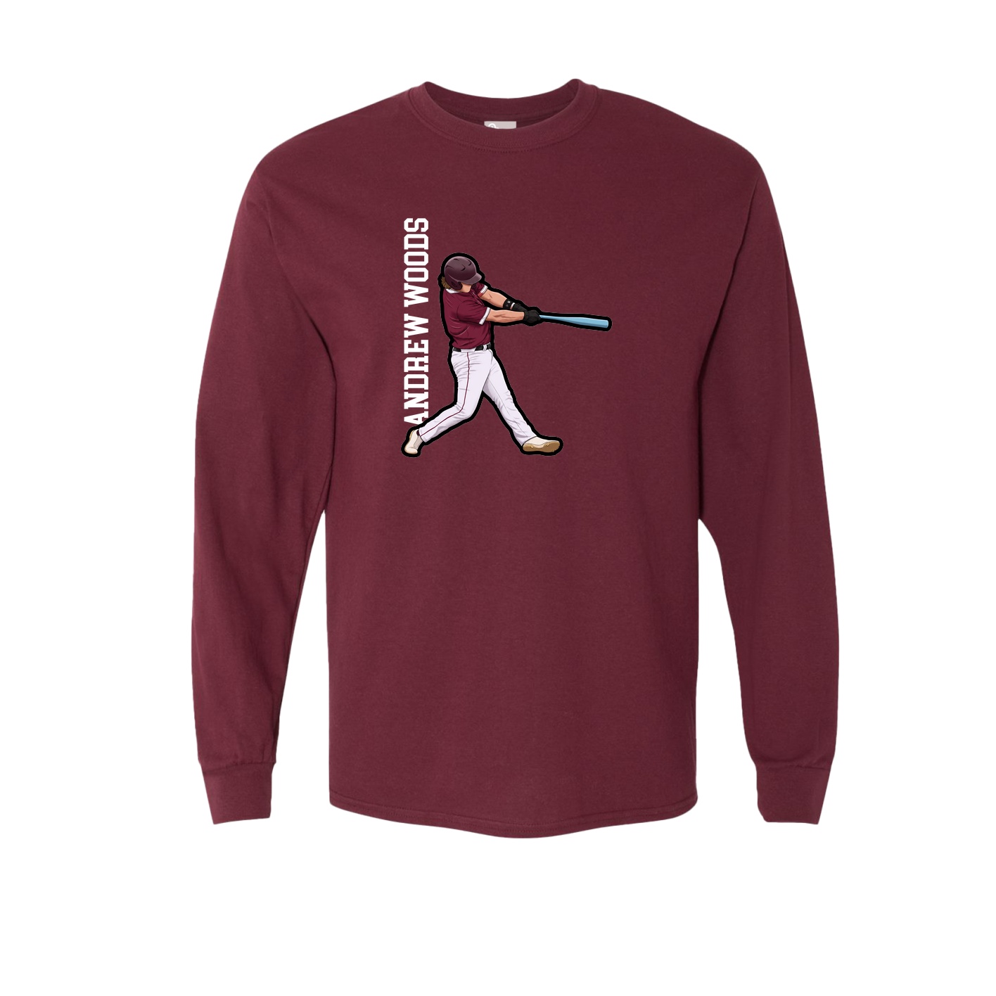 Long Sleeve Tee — Name Vertical in Maroon
