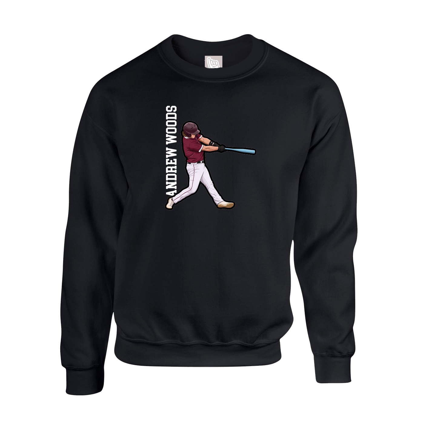 Fleece Crew — Name Vertical in Black