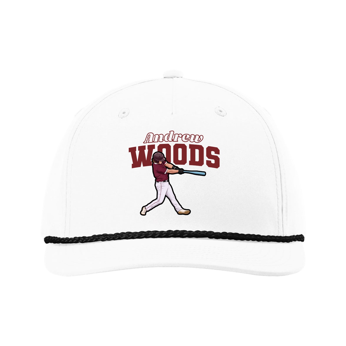 Five-Panel Classic Rope Cap — Name Arch in White