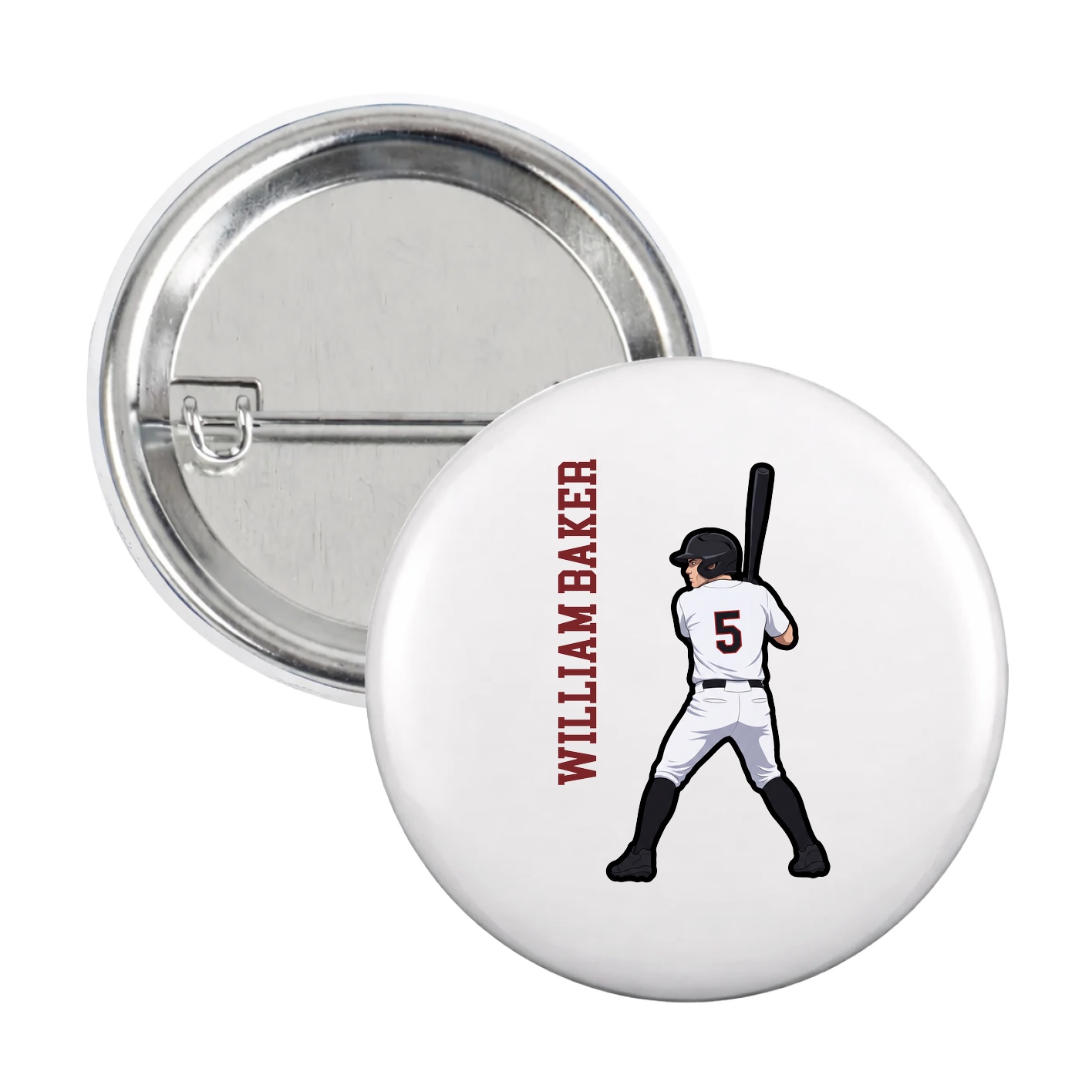 Game Day Button — Name Vertical in White