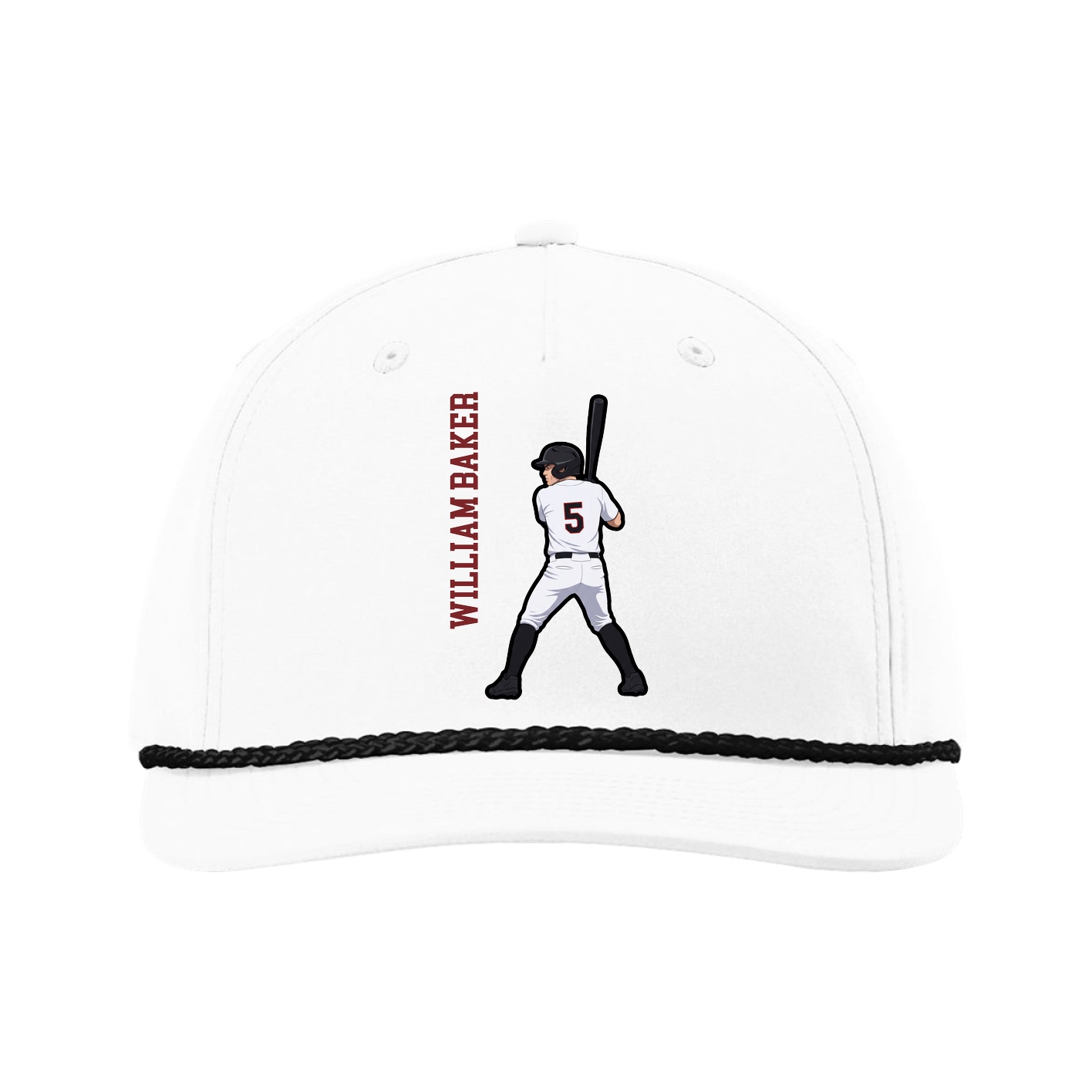 Five-Panel Classic Rope Cap — Name Vertical in White