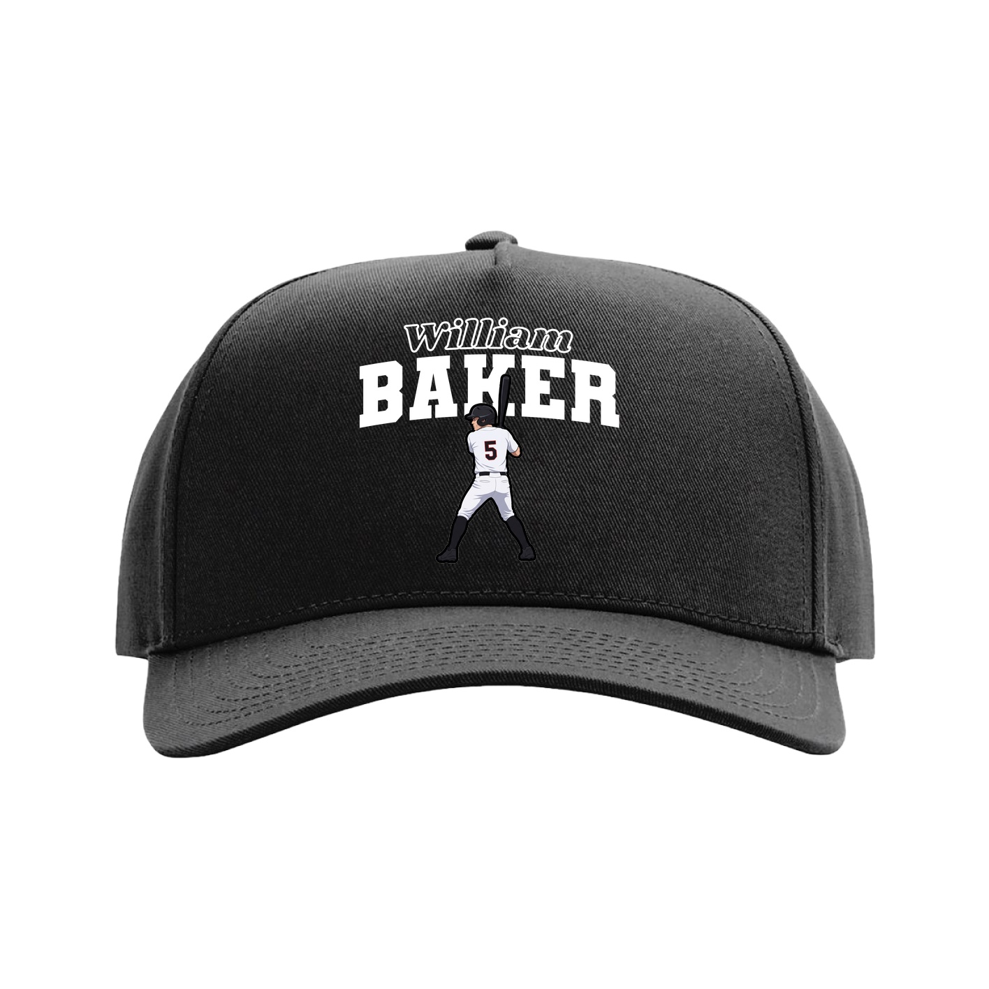 Full Fabric Five-Panel Champ Cap — Name Arch in Black