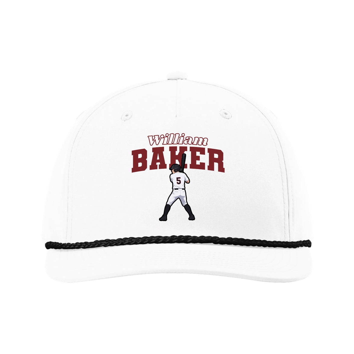 Five-Panel Classic Rope Cap — Name Arch in White
