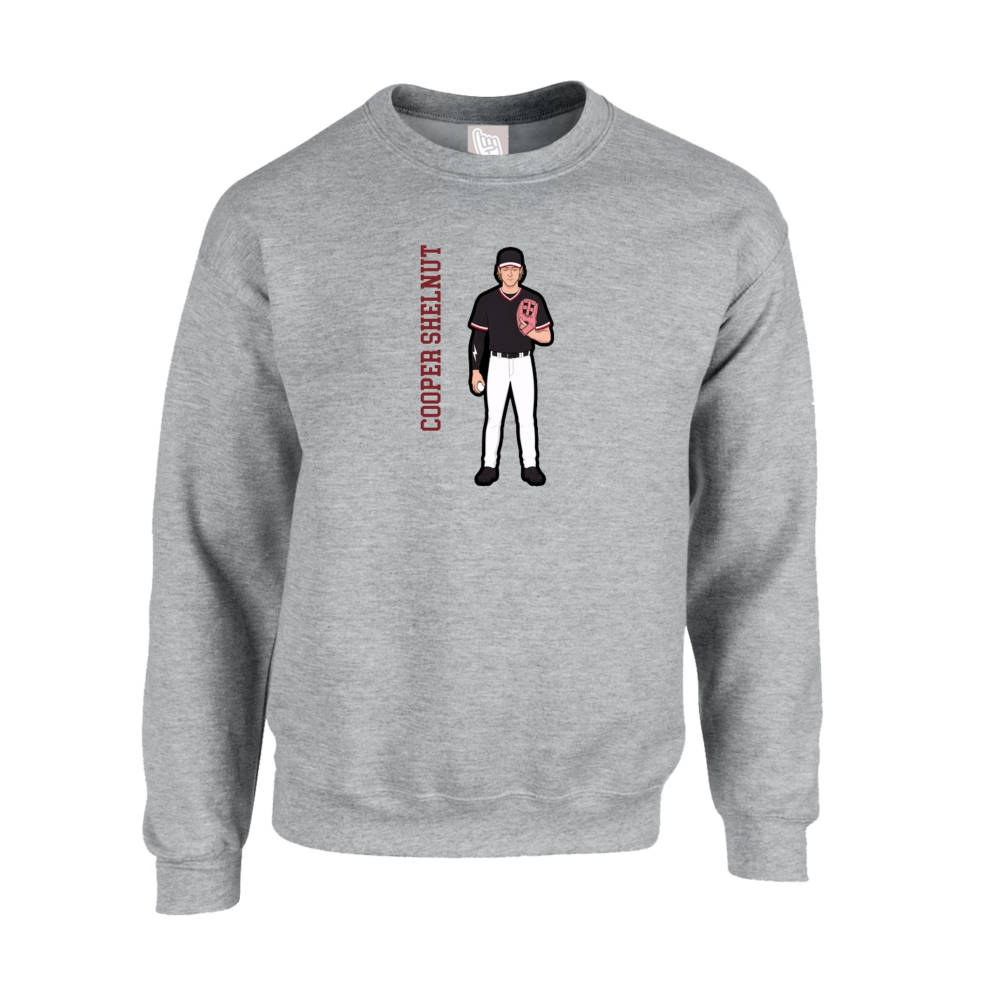 Fleece Crew — Name Vertical in Grey