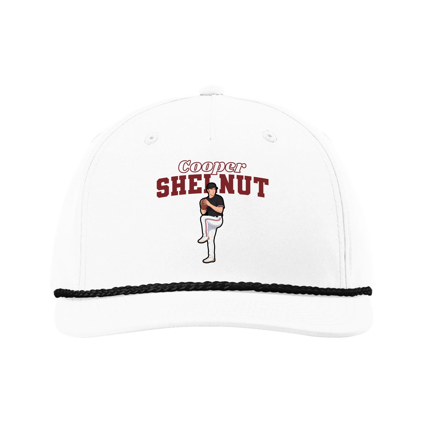 Five-Panel Classic Rope Cap — Name Arch in White