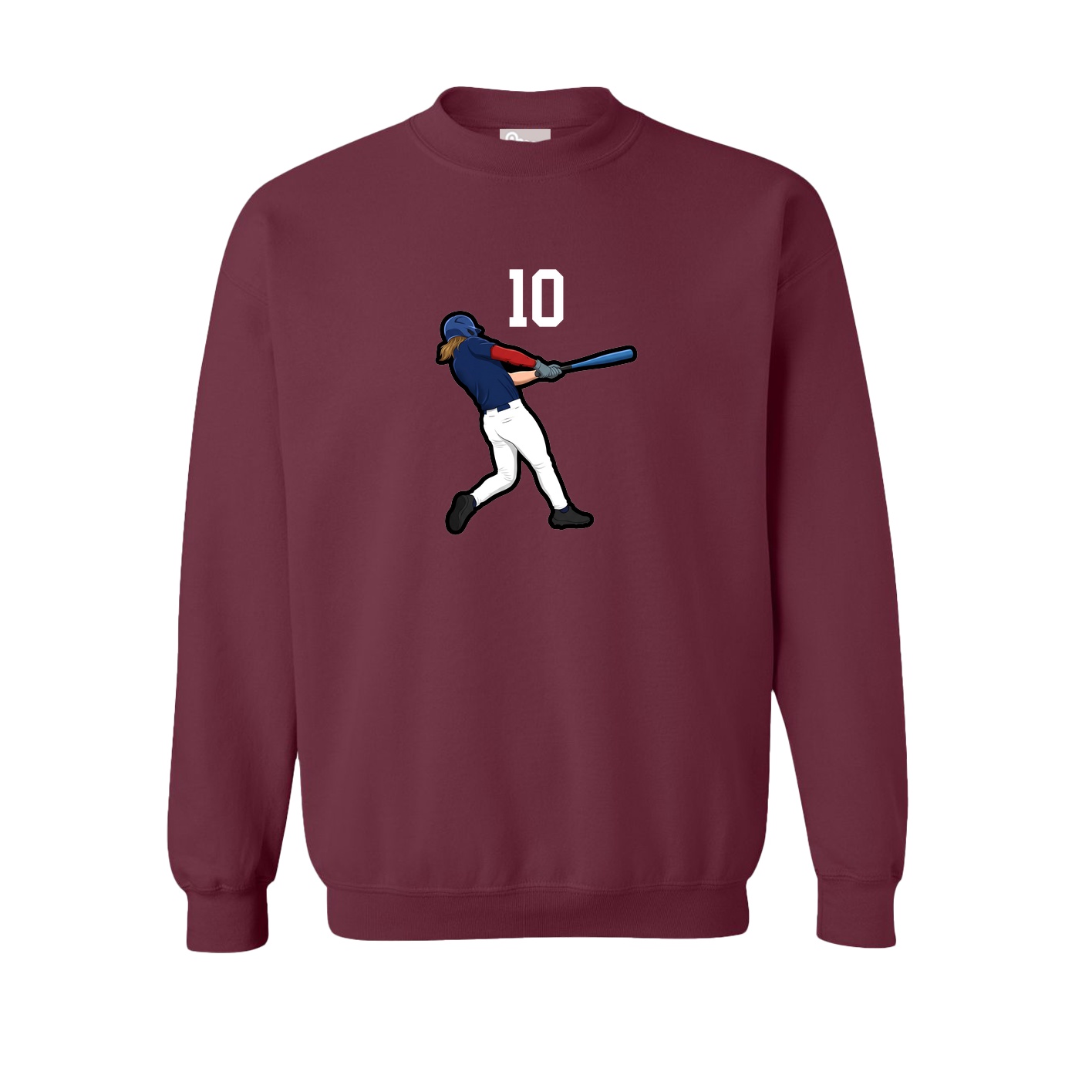 Fleece Crew — Number Top in Maroon