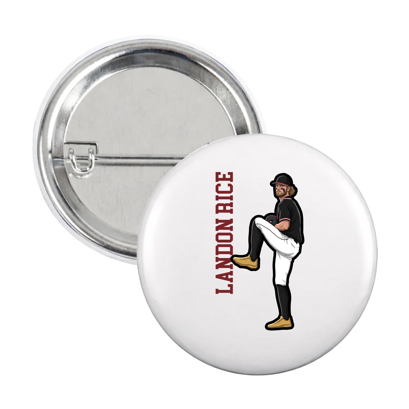 Game Day Button — Name Vertical in White