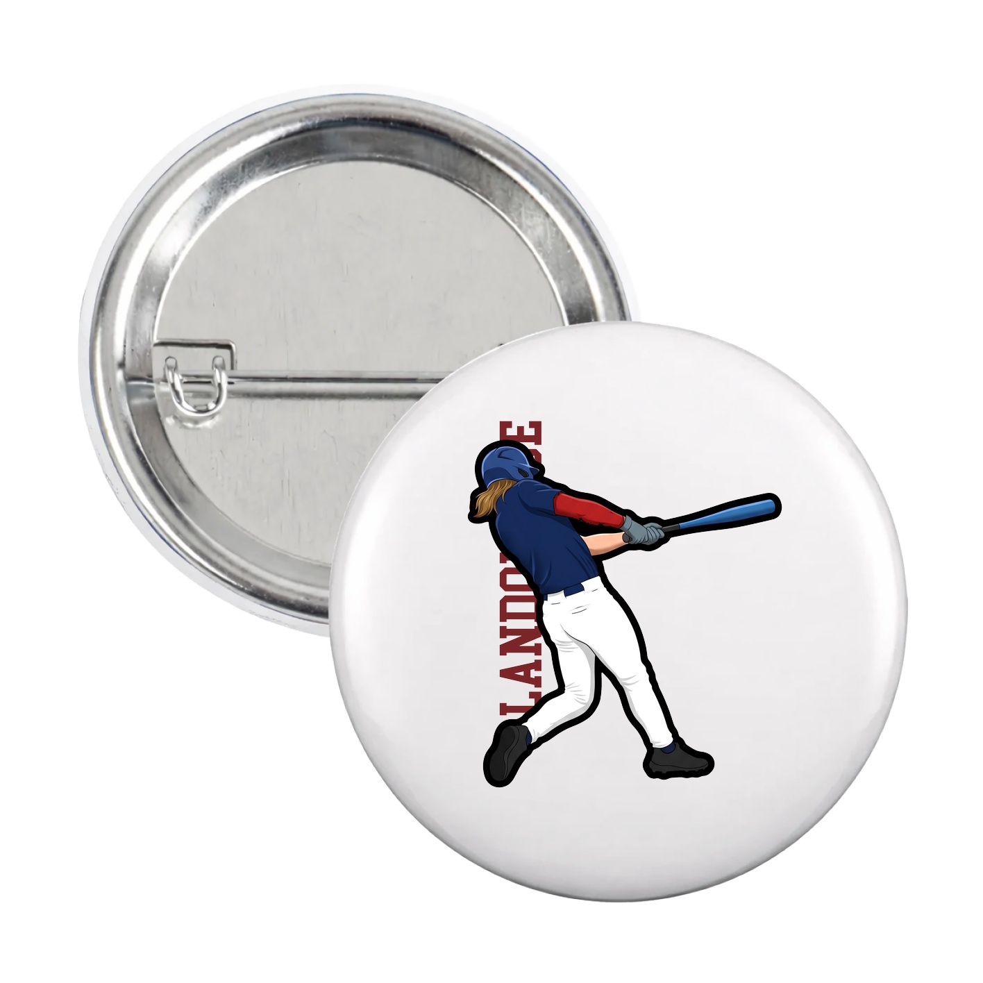 Game Day Button — Name Vertical in White