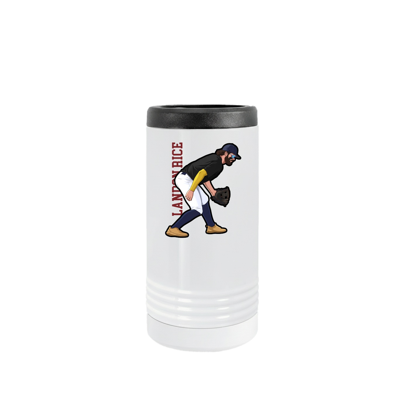 Slim Beverage Holder — Name Vertical in White