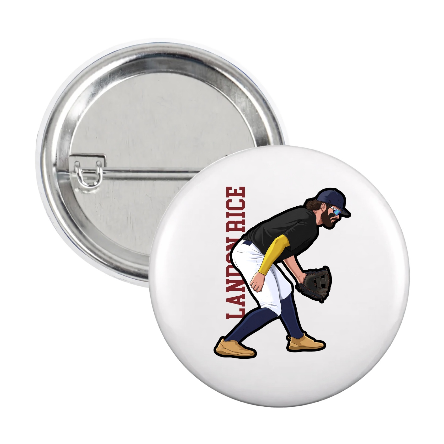 Game Day Button — Name Vertical in White