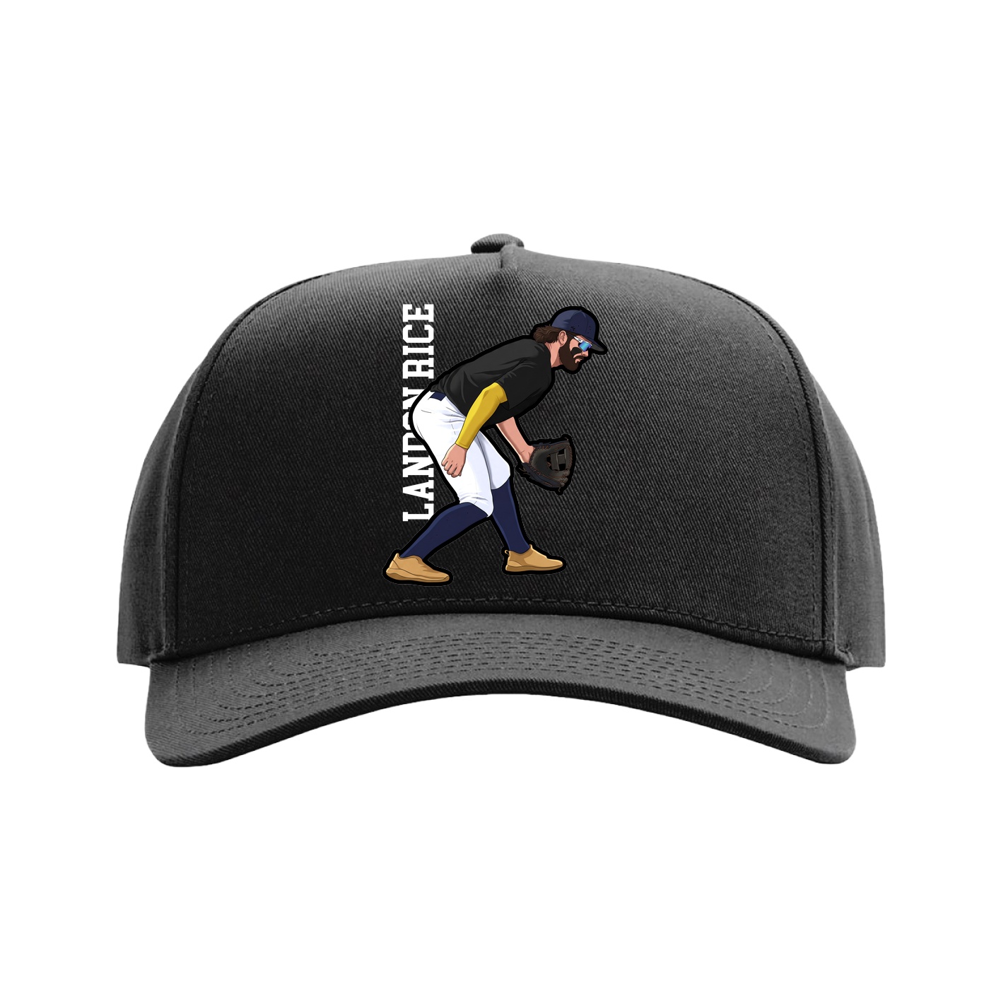 Full Fabric Five-Panel Champ Cap — Name Vertical in Black