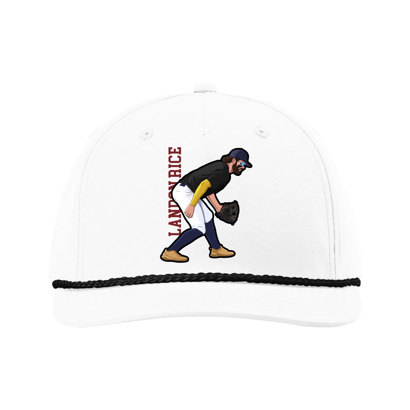 Five-Panel Classic Rope Cap — Name Vertical in White