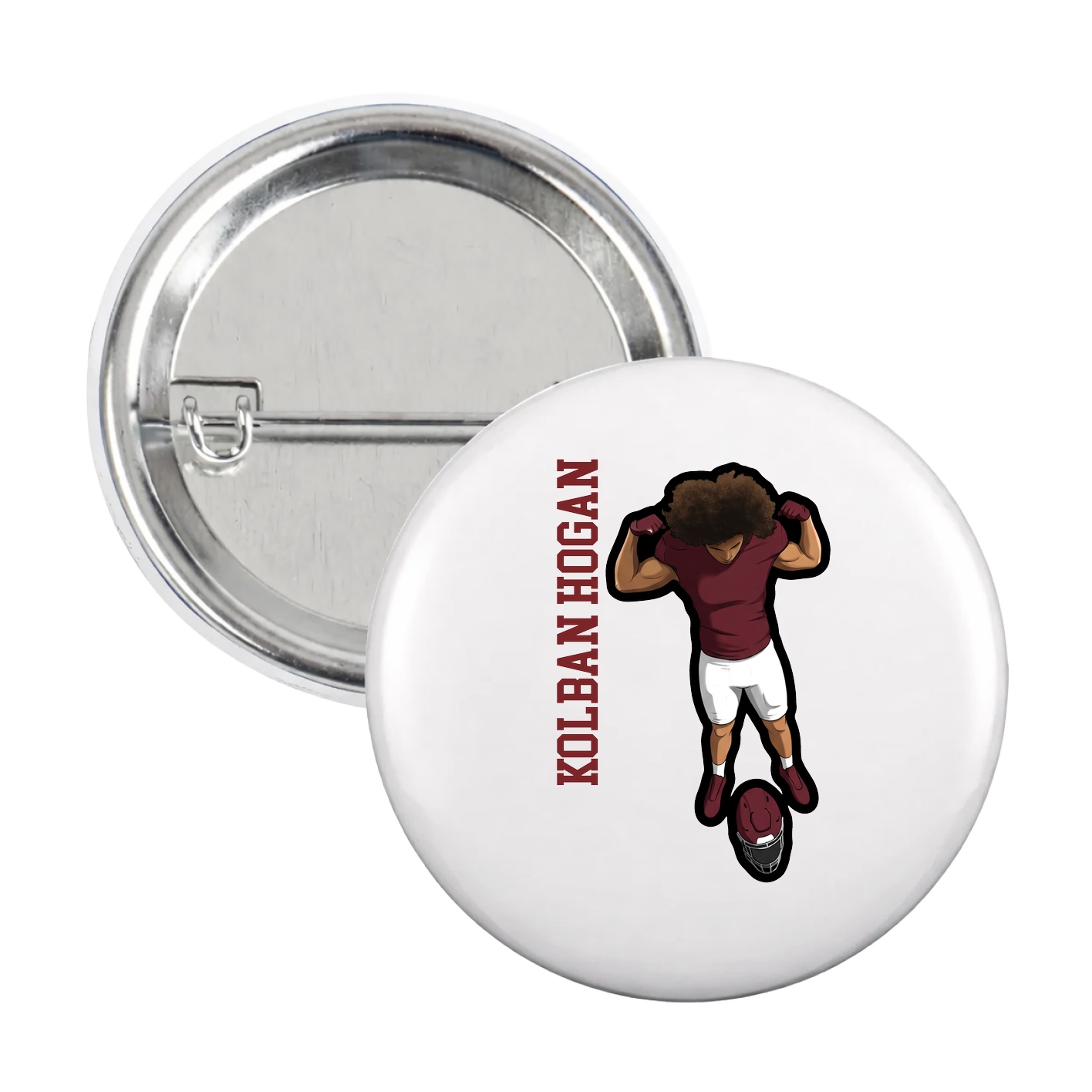 Game Day Button — Name Vertical in White