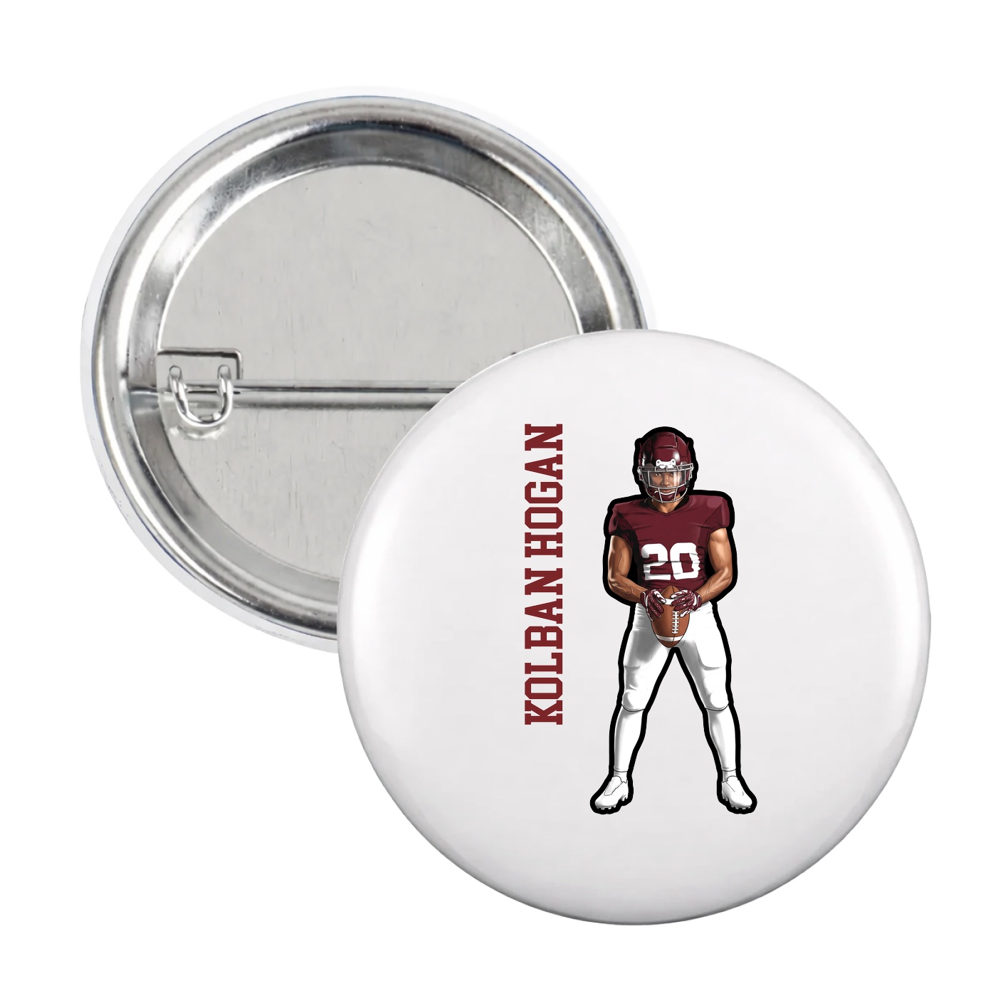 Game Day Button — Name Vertical in White