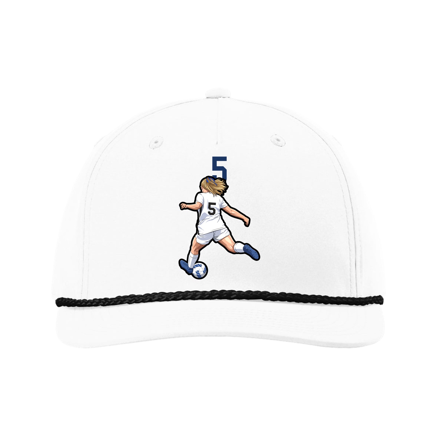 Five-Panel Classic Rope Cap — Number Top in White