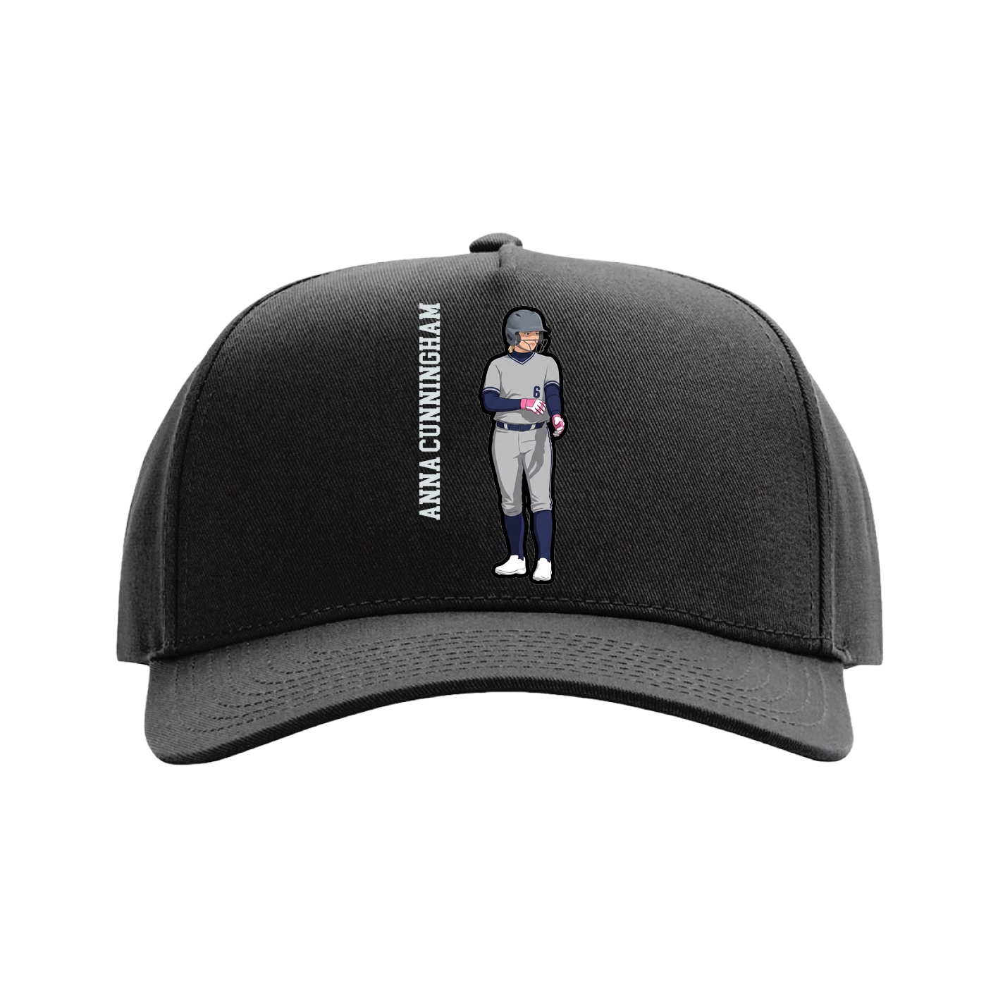 Full Fabric Five-Panel Champ Cap — Name Vertical in Black