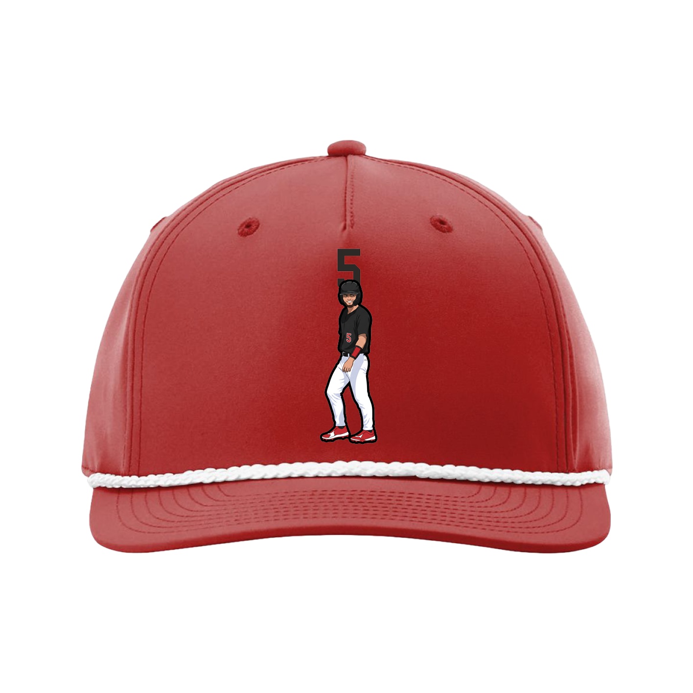 Five-Panel Classic Rope Cap — Number Top in Red