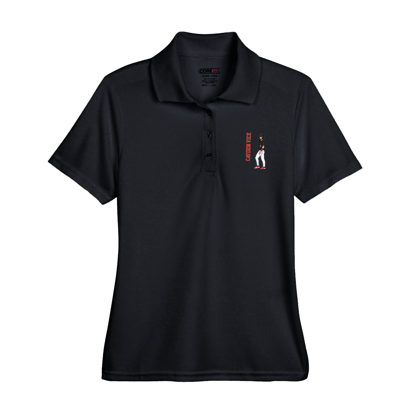 Womens Performance Polo — Name Vertical in Black