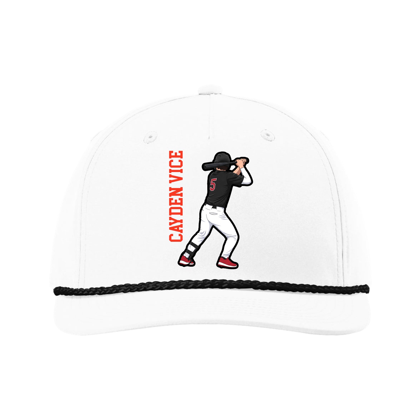Five-Panel Classic Rope Cap — Name Vertical in White