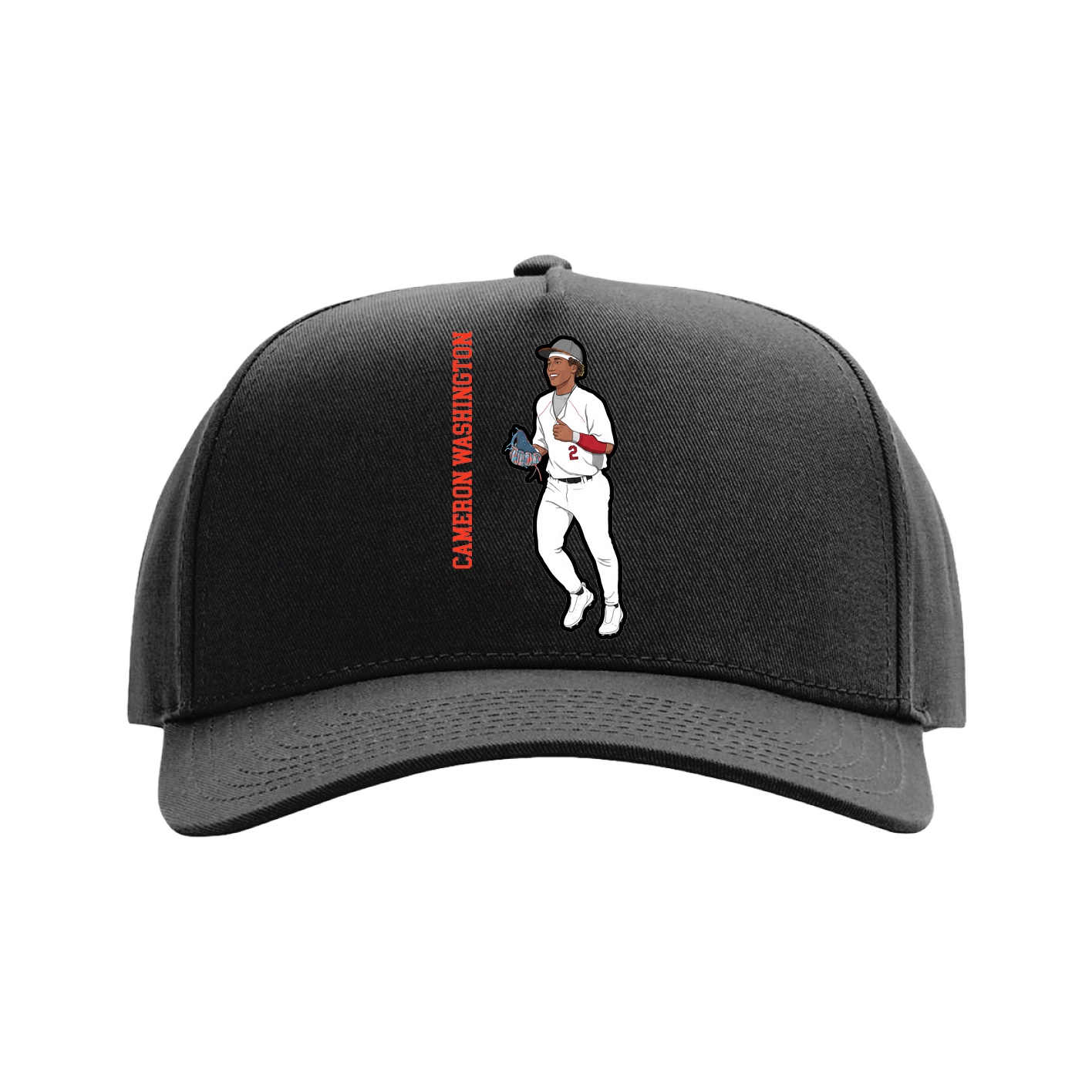 Full Fabric Five-Panel Champ Cap — Name Vertical in Black