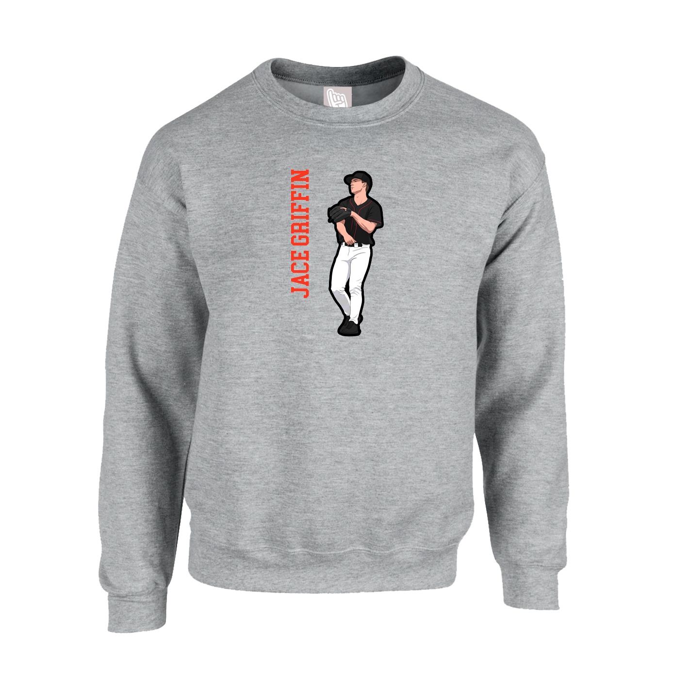 Fleece Crew — Name Vertical in Grey