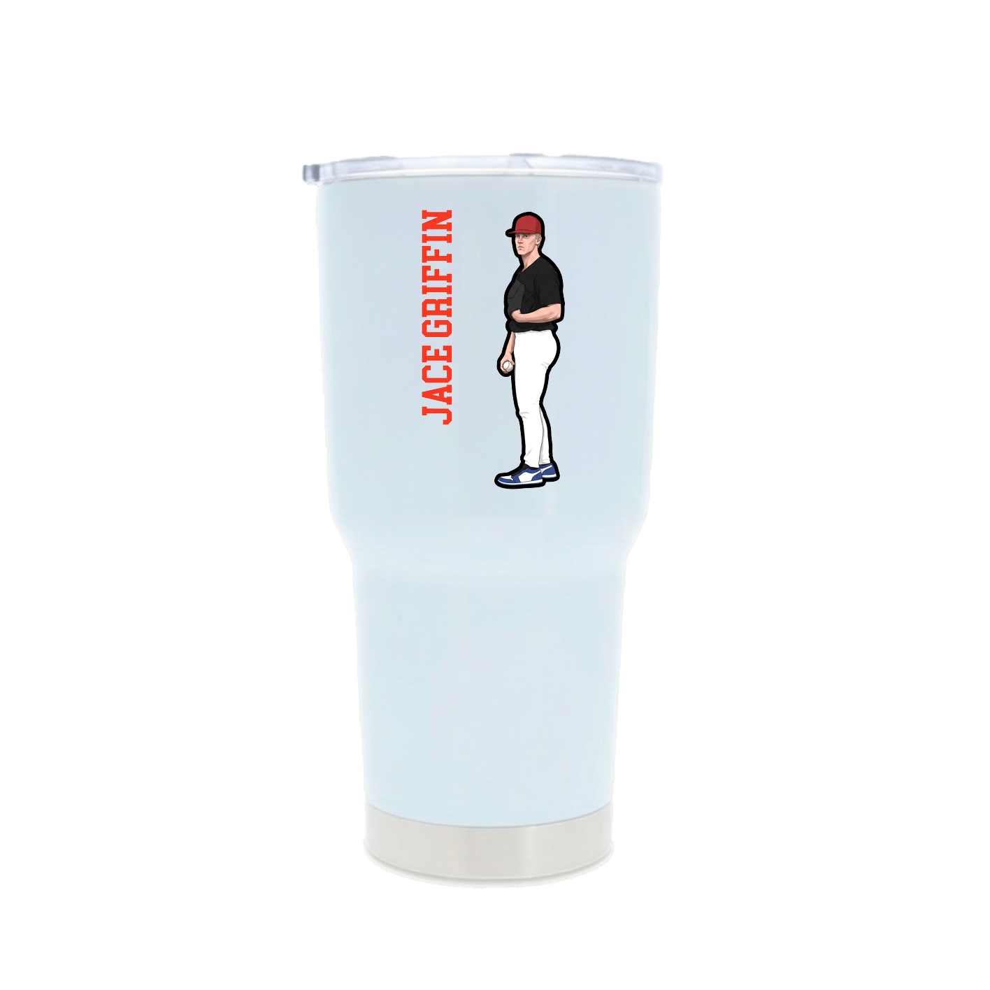 30oz Stainless Steel Tumbler — Name Vertical in White