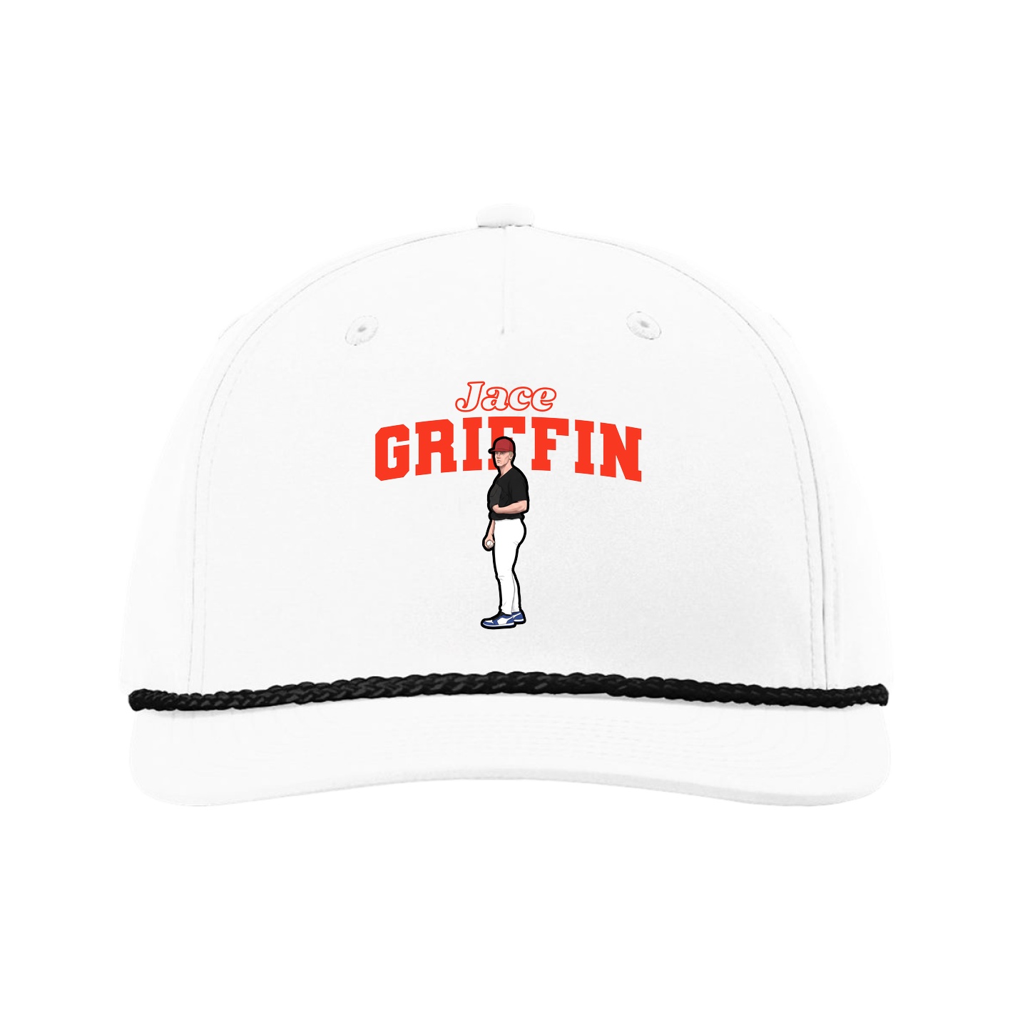 Five-Panel Classic Rope Cap — Name Arch in White