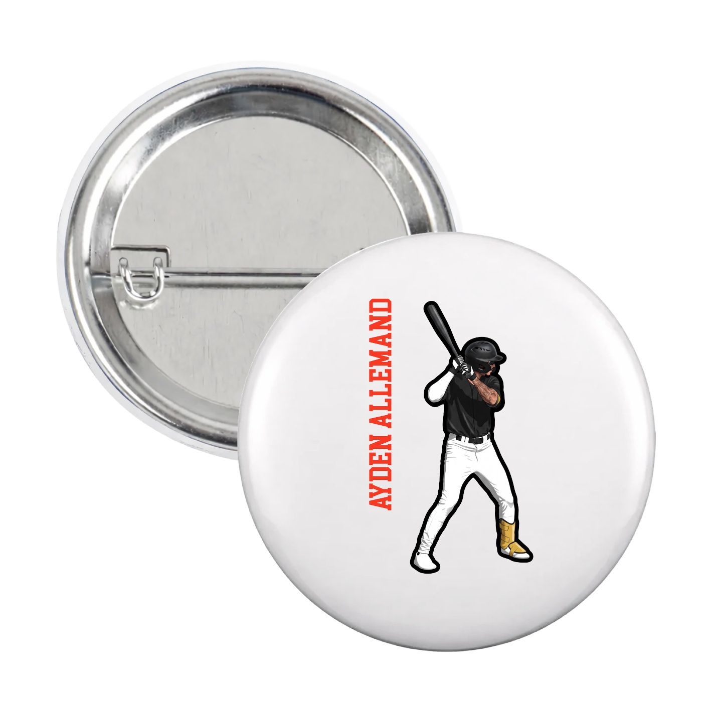 Game Day Button — Name Vertical in White