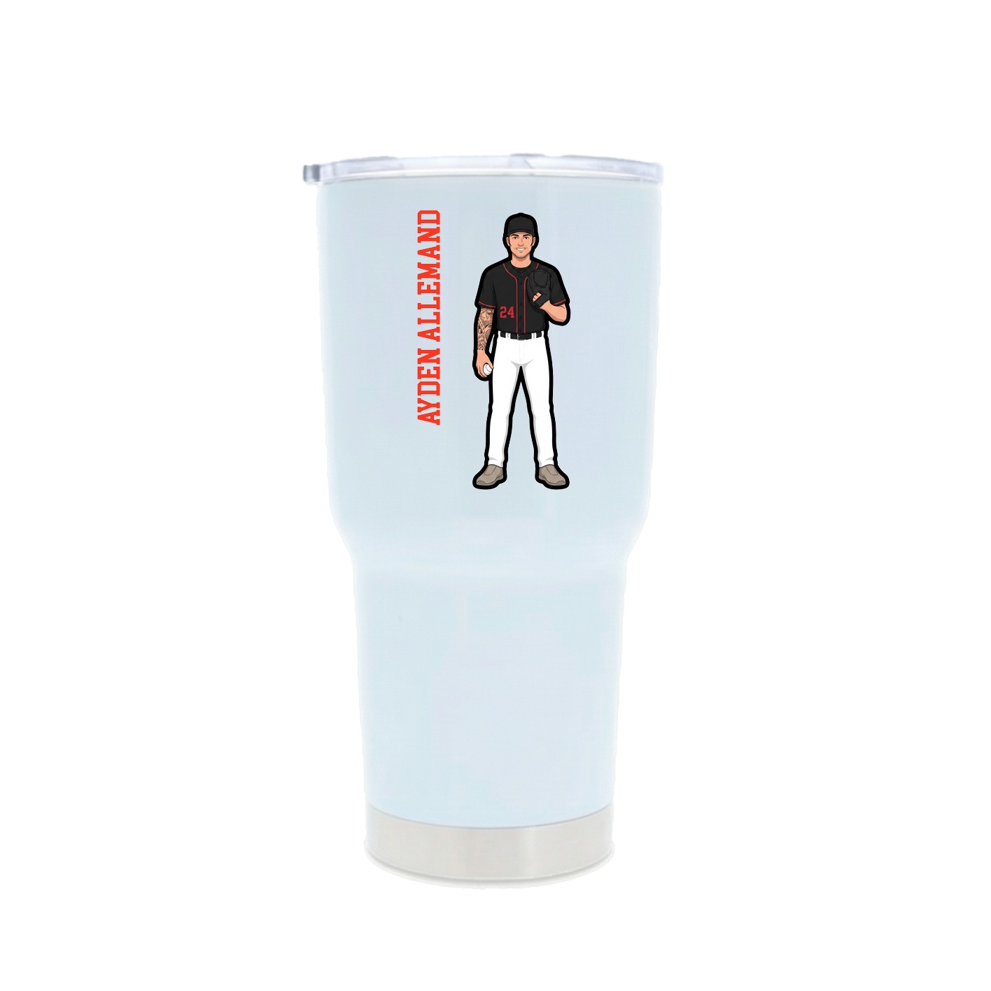 30oz Stainless Steel Tumbler — Name Vertical in White