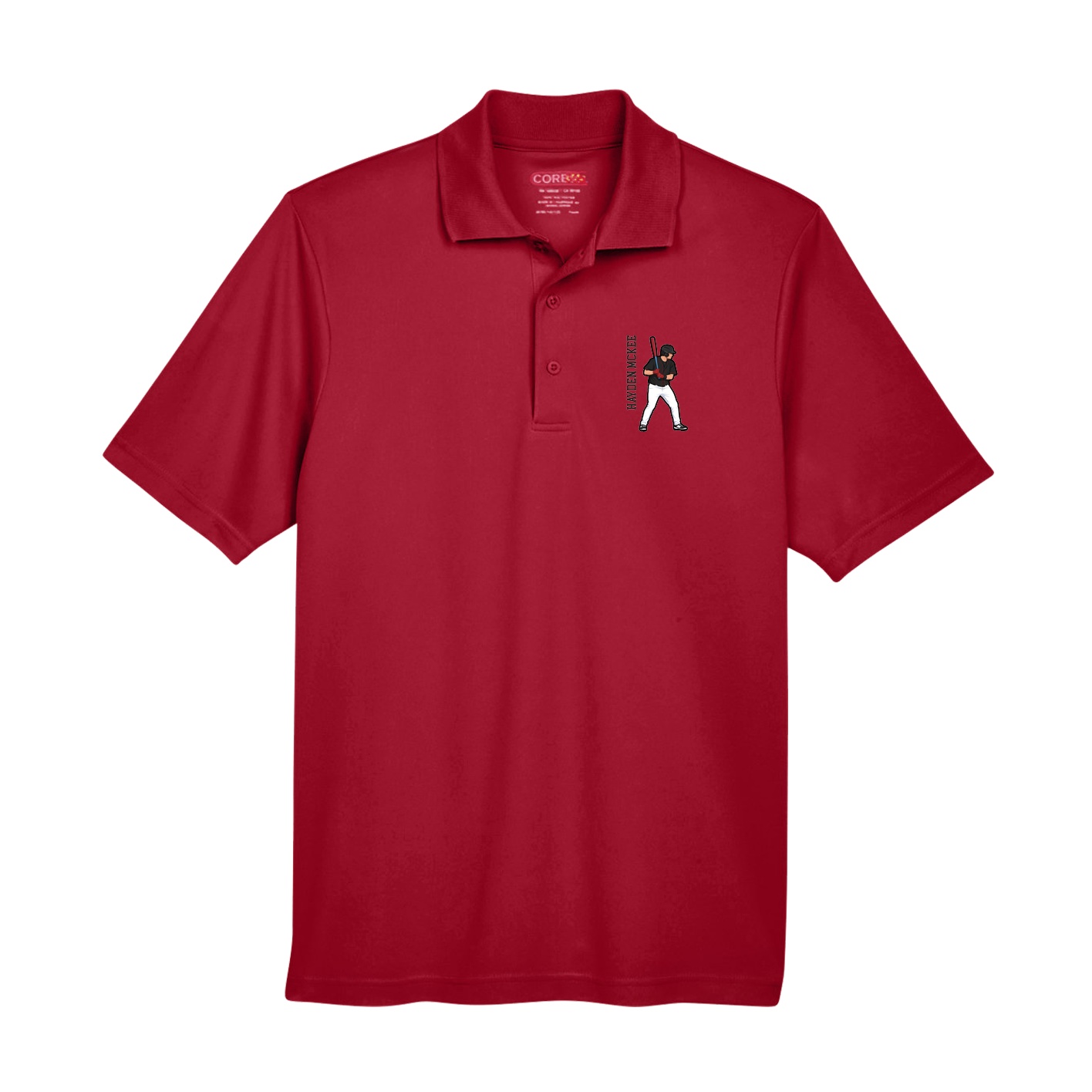 Performance Polo — Name Vertical in Red