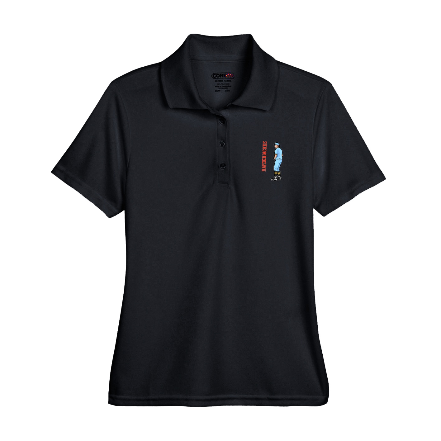 Womens Performance Polo — Name Vertical in Black