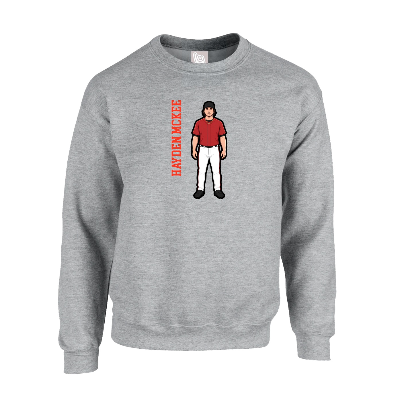 Fleece Crew — Name Vertical in Grey
