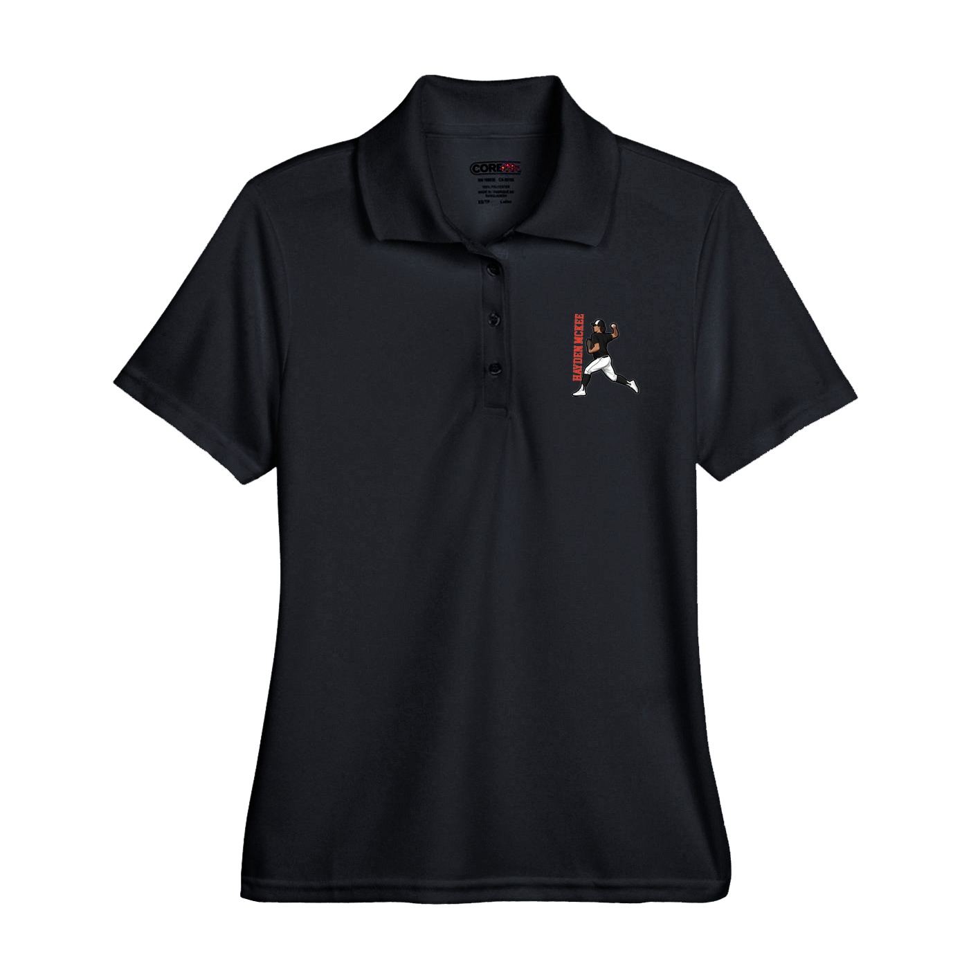 Womens Performance Polo — Name Vertical in Black