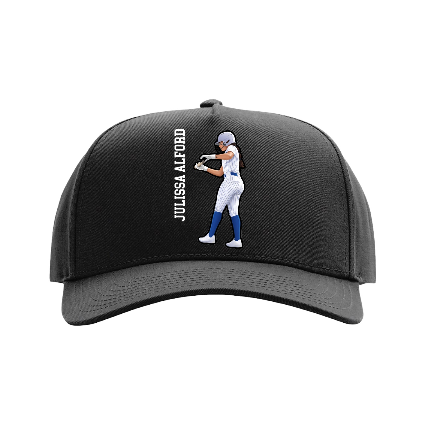 Full Fabric Five-Panel Champ Cap — Name Vertical in Black