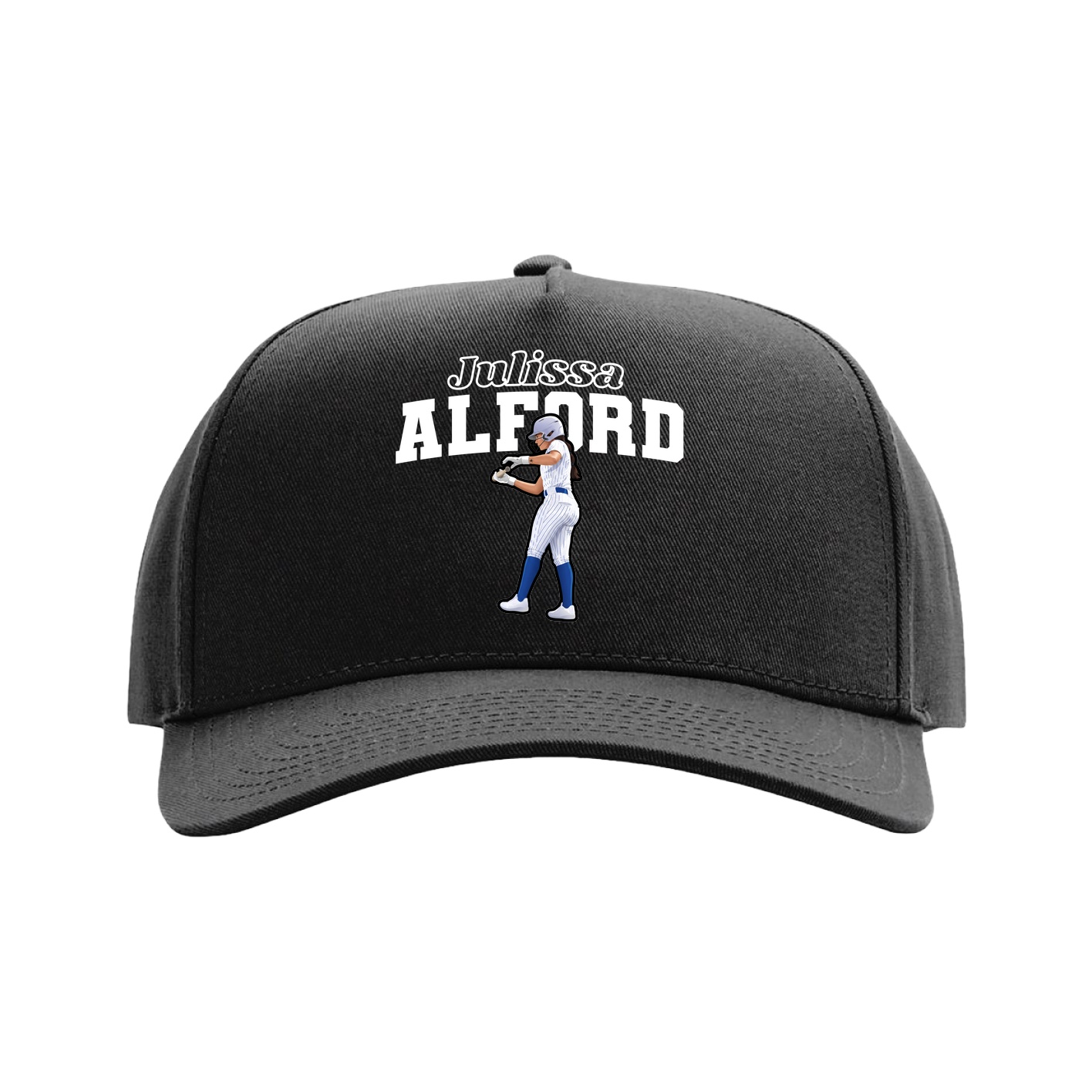 Full Fabric Five-Panel Champ Cap — Name Arch in Black