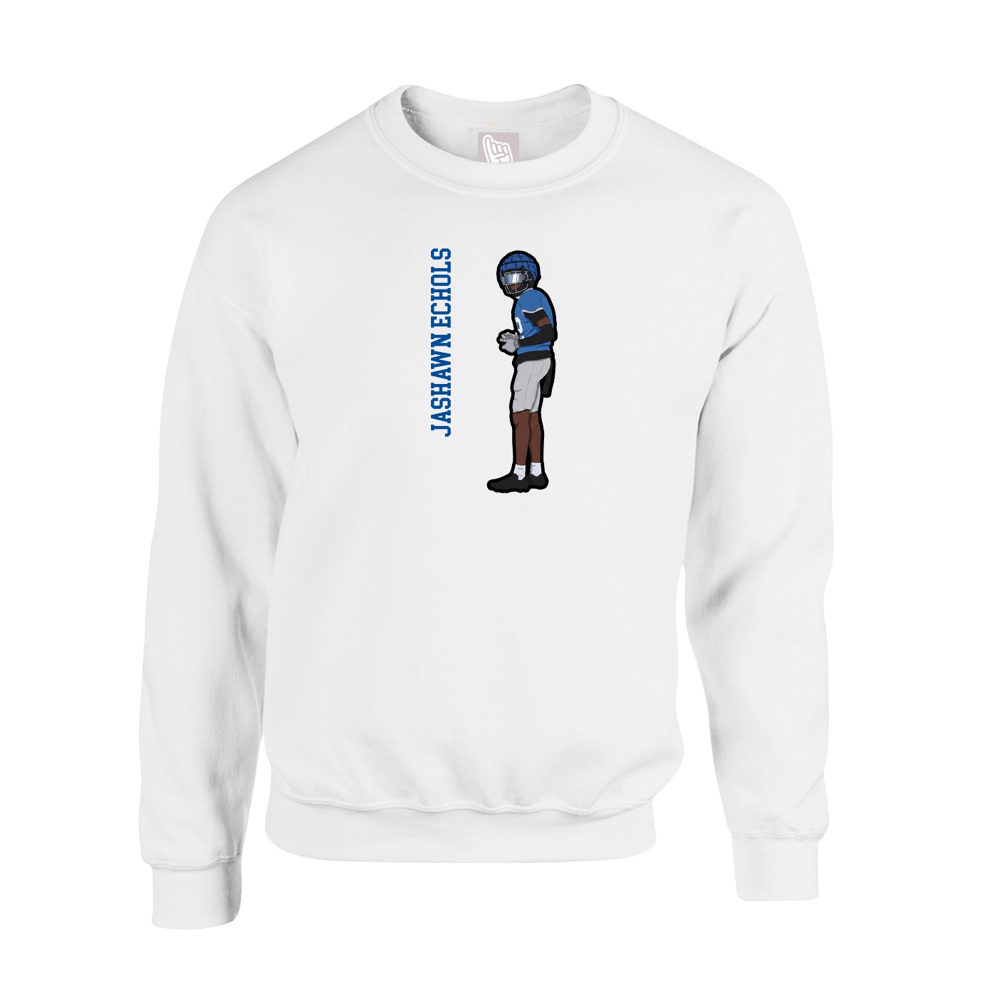 Fleece Crew — Name Vertical in White