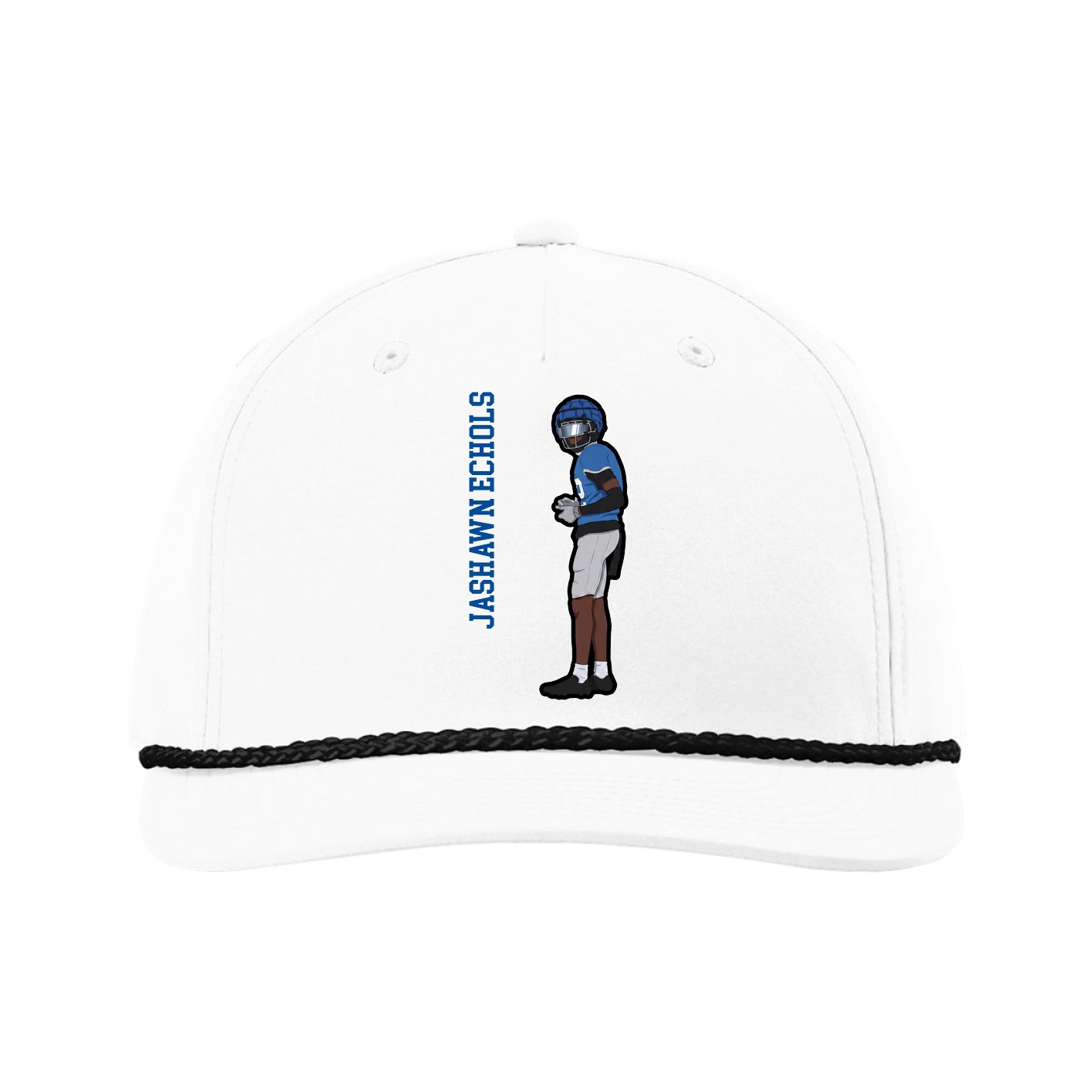 Five-Panel Classic Rope Cap — Name Vertical in White