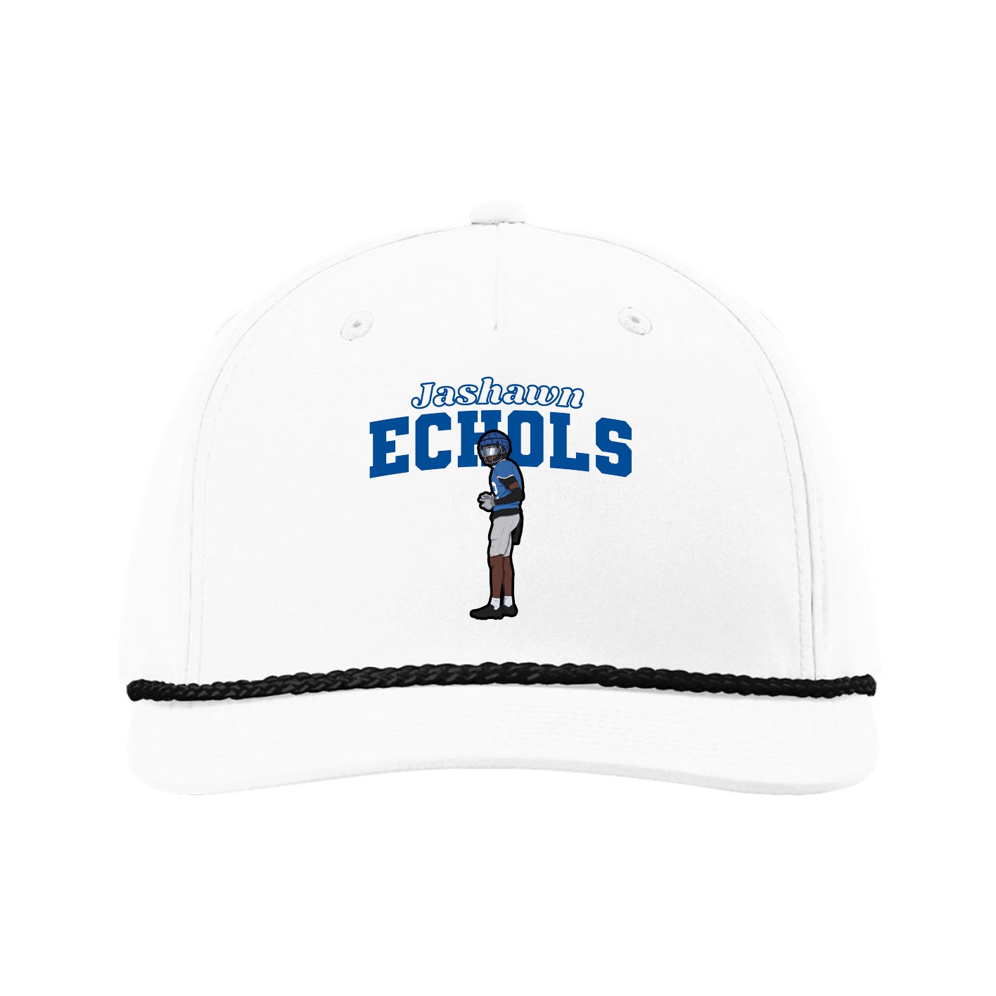 Five-Panel Classic Rope Cap — Name Arch in White