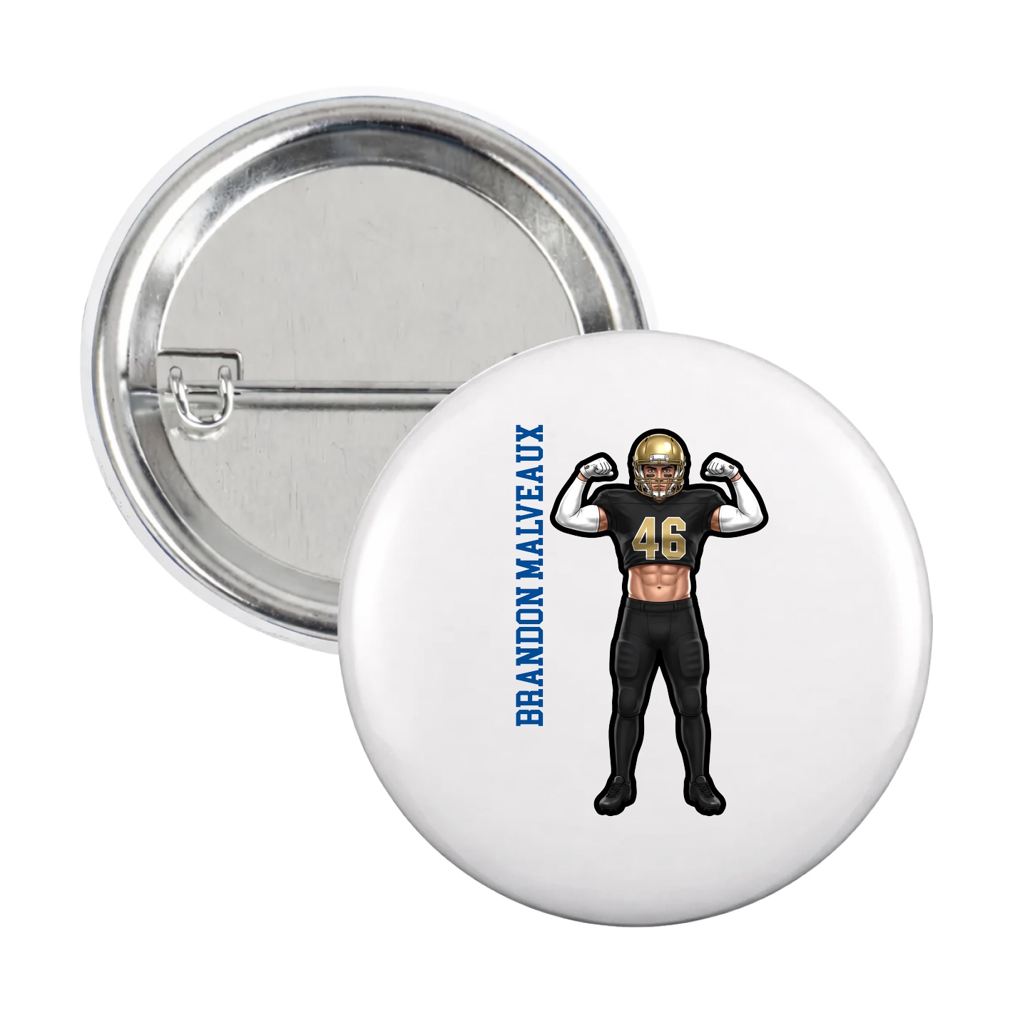 Game Day Button — Name Vertical in White