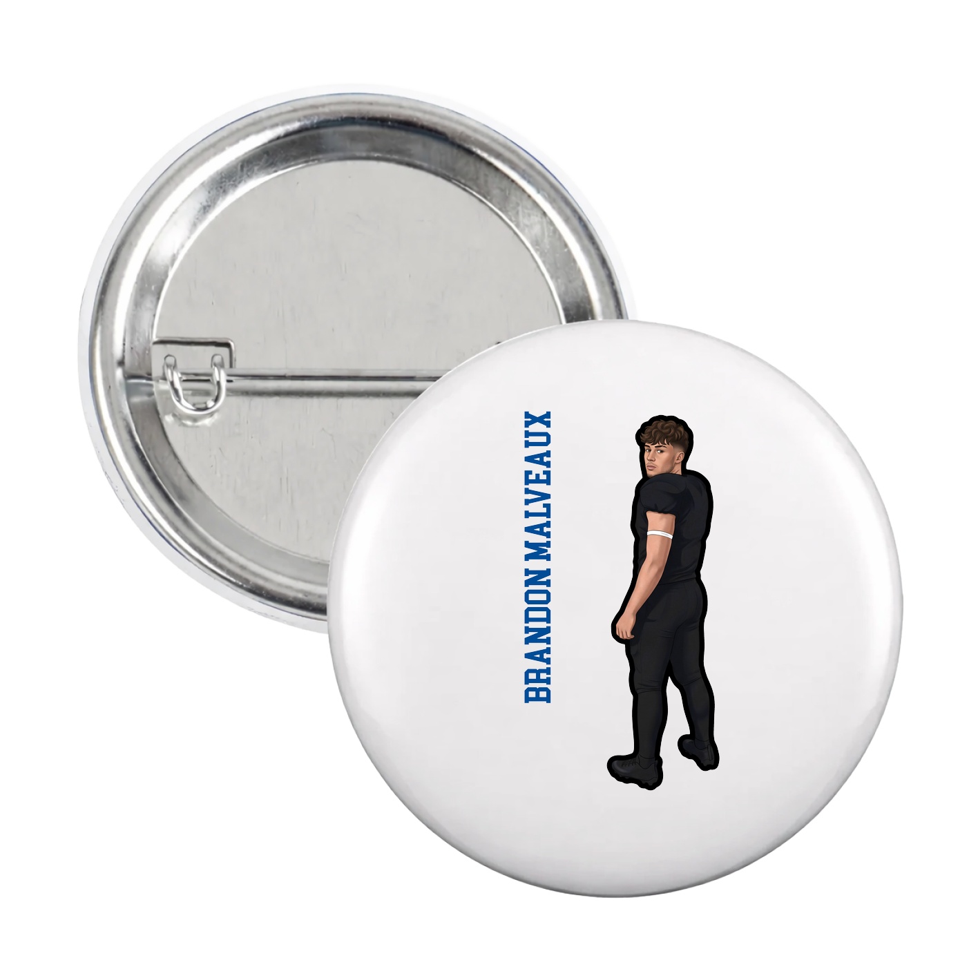 Game Day Button — Name Vertical in White