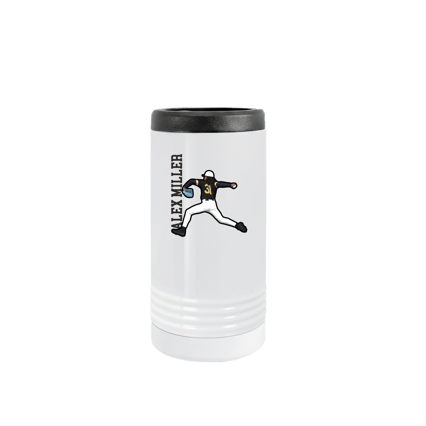 Slim Beverage Holder — Name Vertical in White