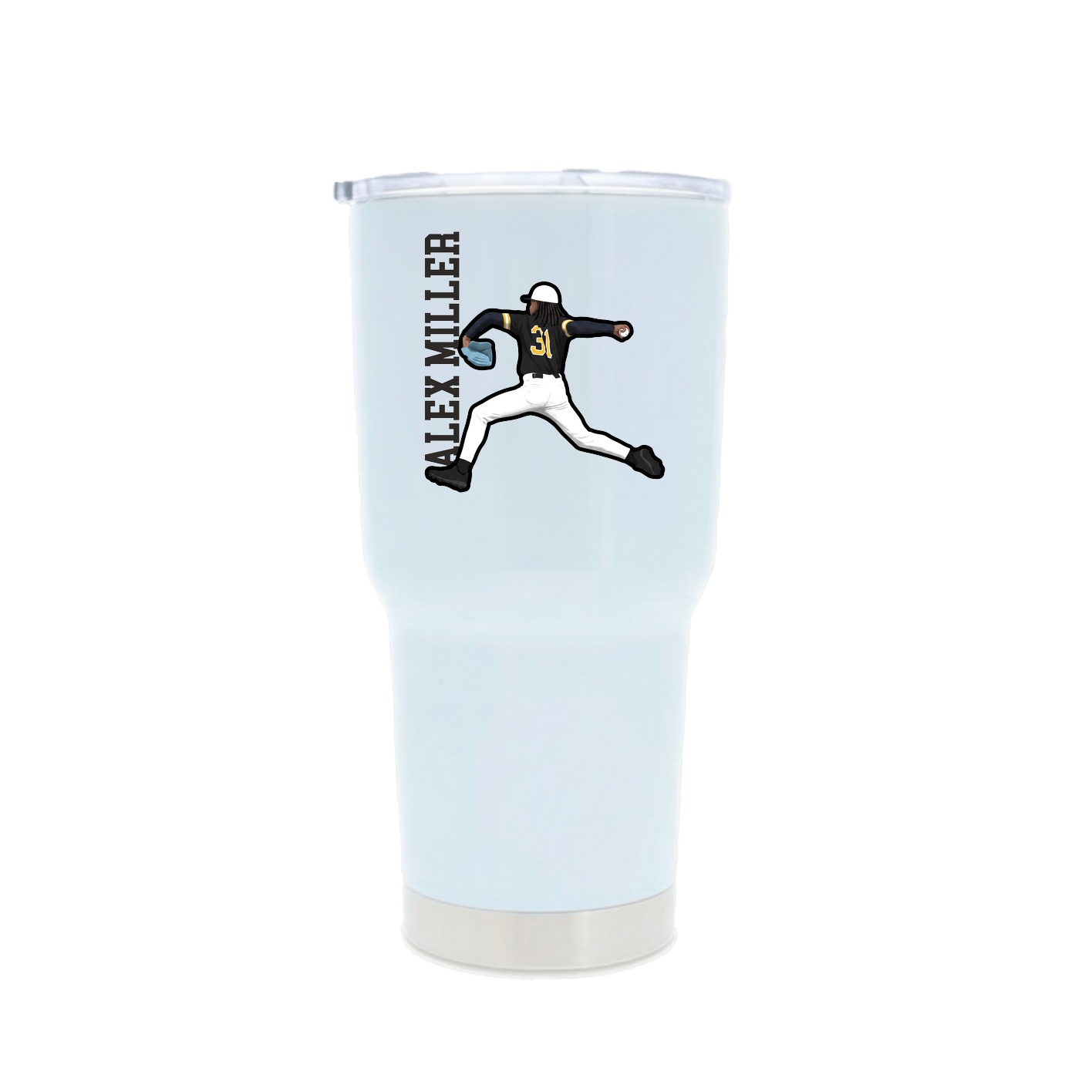 30oz Stainless Steel Tumbler — Name Vertical in White