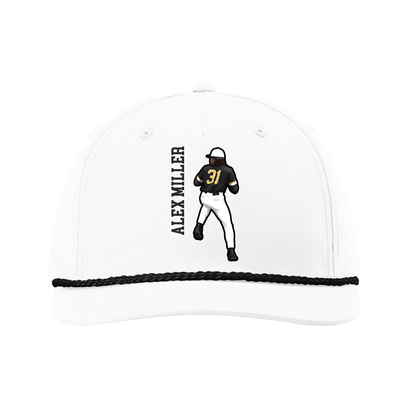 Five-Panel Classic Rope Cap — Name Vertical in White